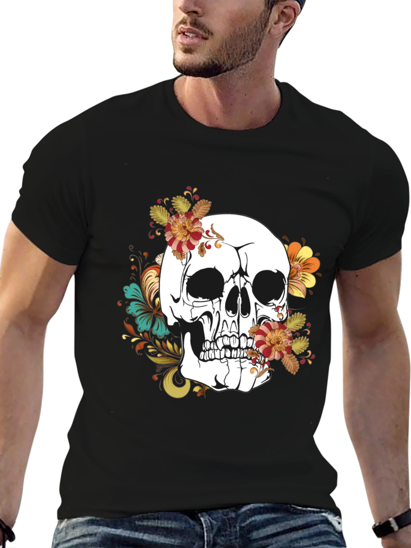 Floral Skull Graphic T-Shirt - Mens