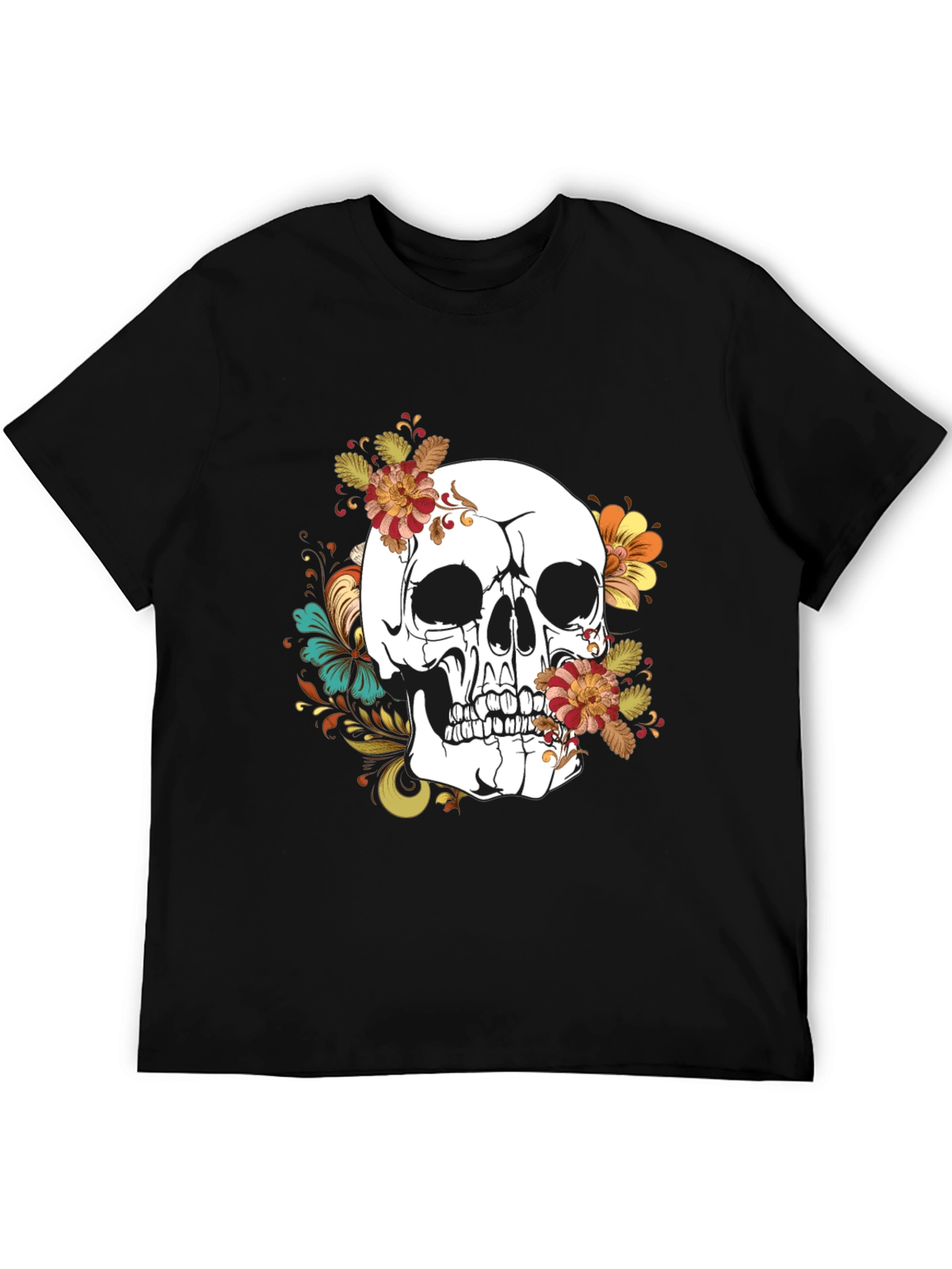 Floral Skull Graphic T-Shirt - Mens