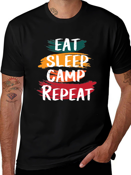 Eat Sleep Camp Repeat T-Shirt - Camping Adventure Tee