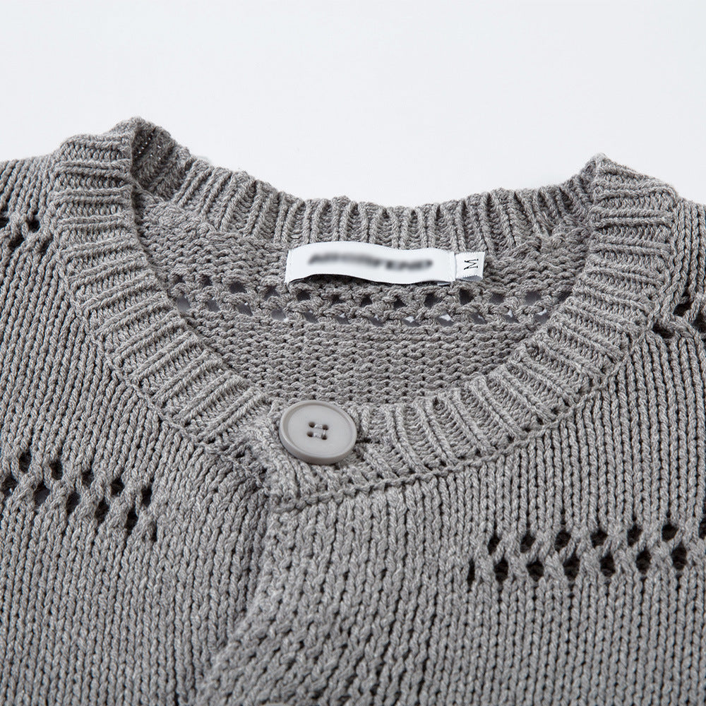 Simple Solid Color Knit Cardigan Minimalist Versatile Round Neck Long Sleeve Sweater