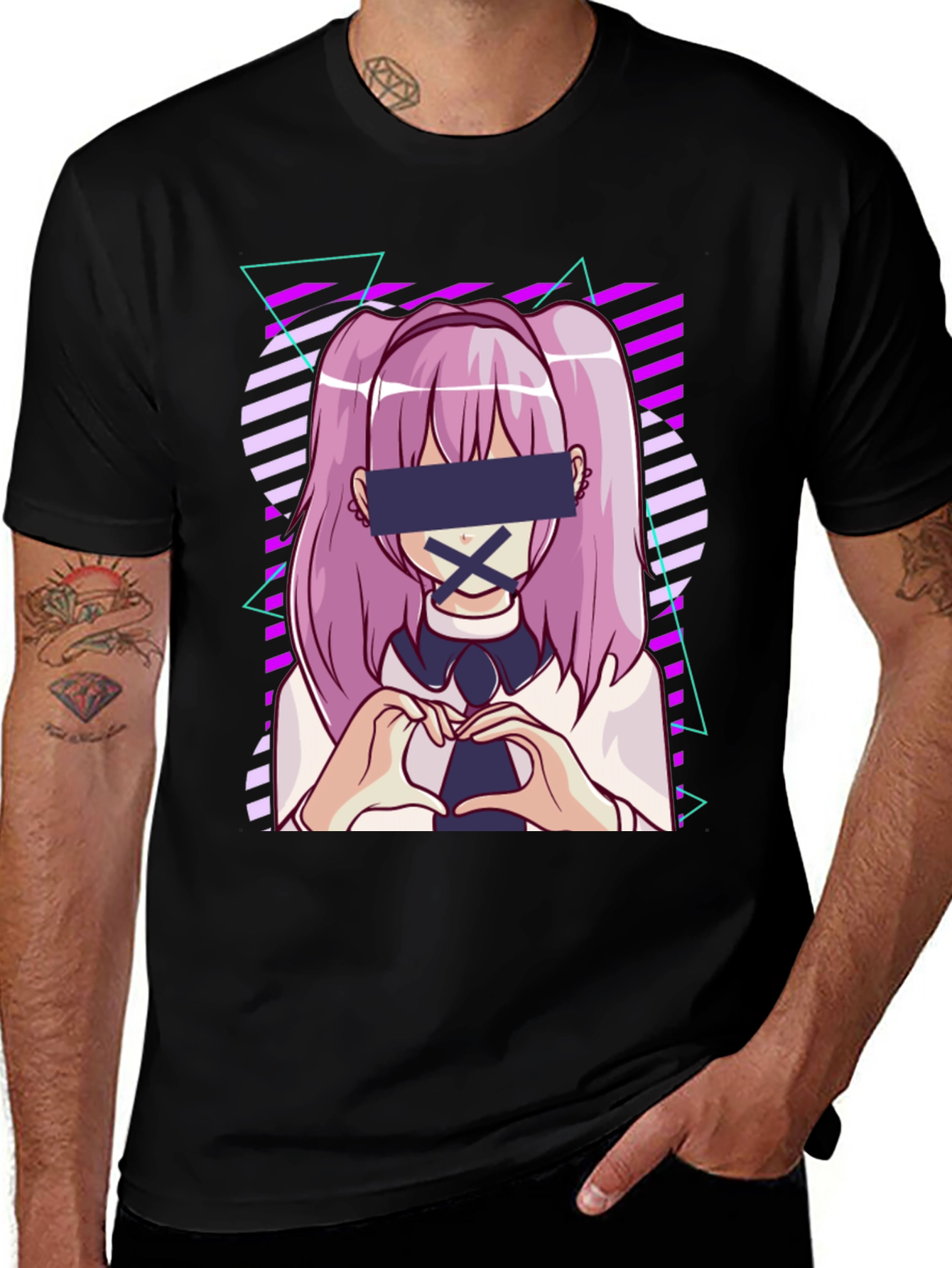 Anime Girl Graphic Tee - Censored Kawaii Style
