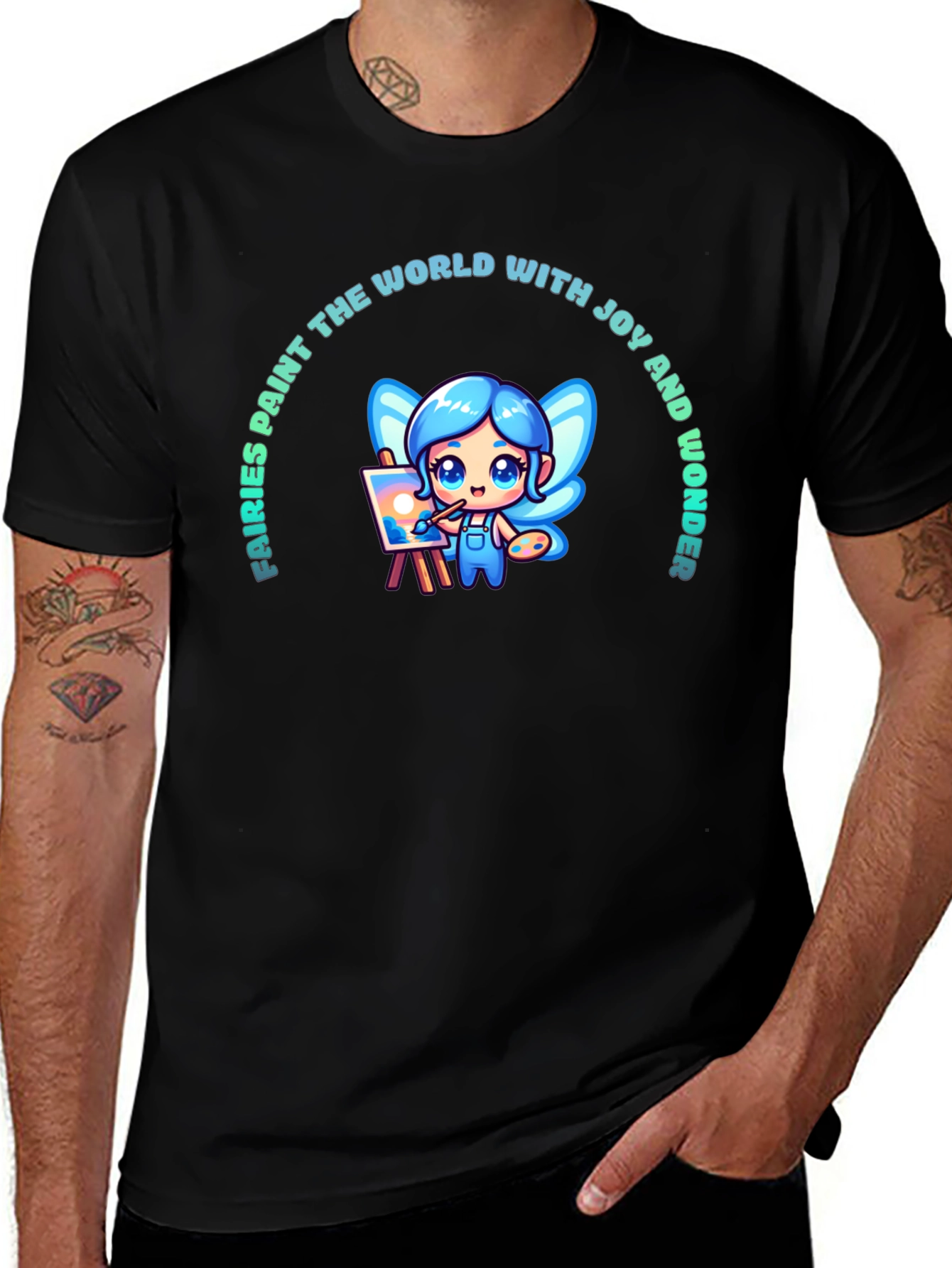 Fairies Paint Joy Graphic Tee - Black Unisex Shirt