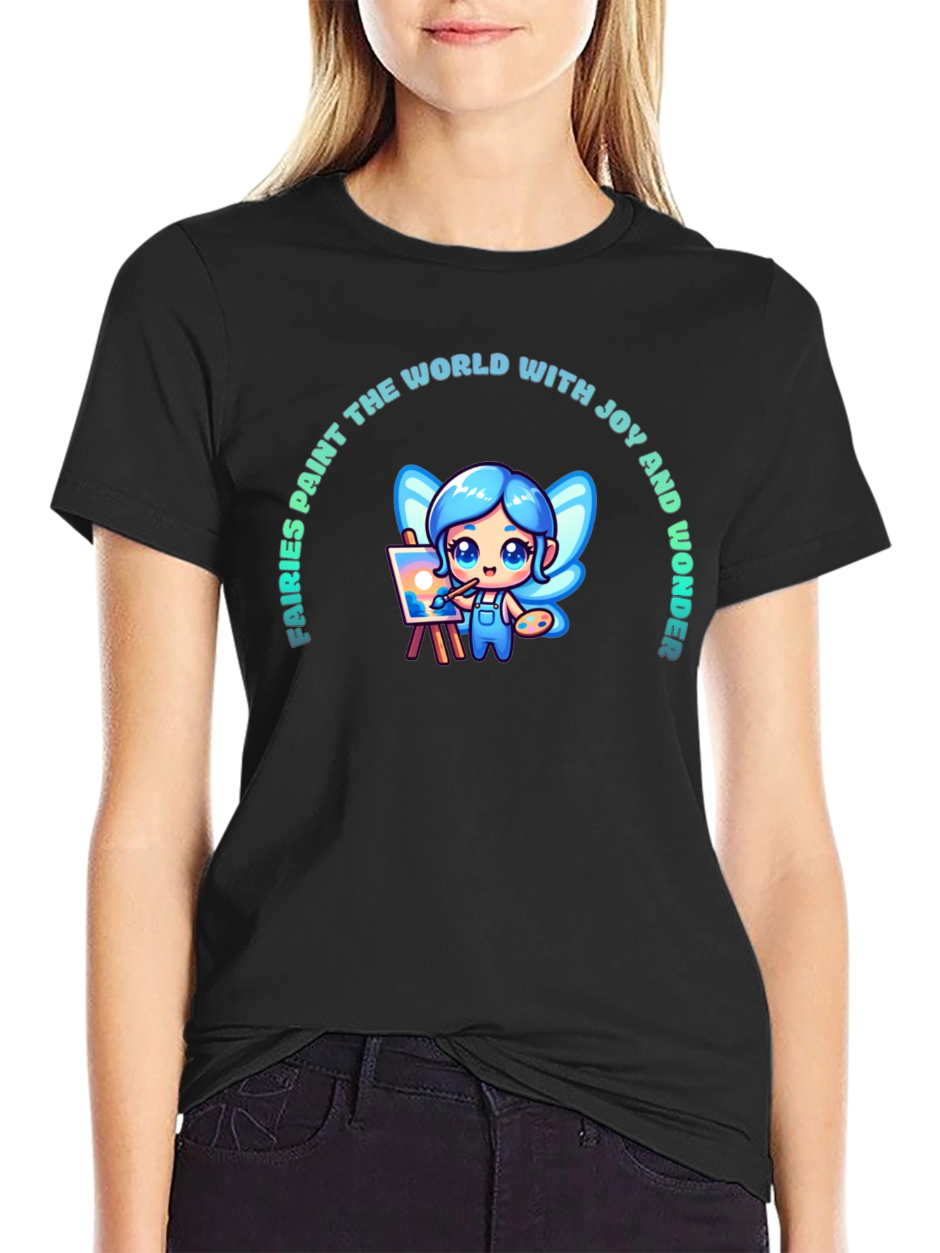 Fairies Paint Joy Graphic Tee - Black Unisex Shirt