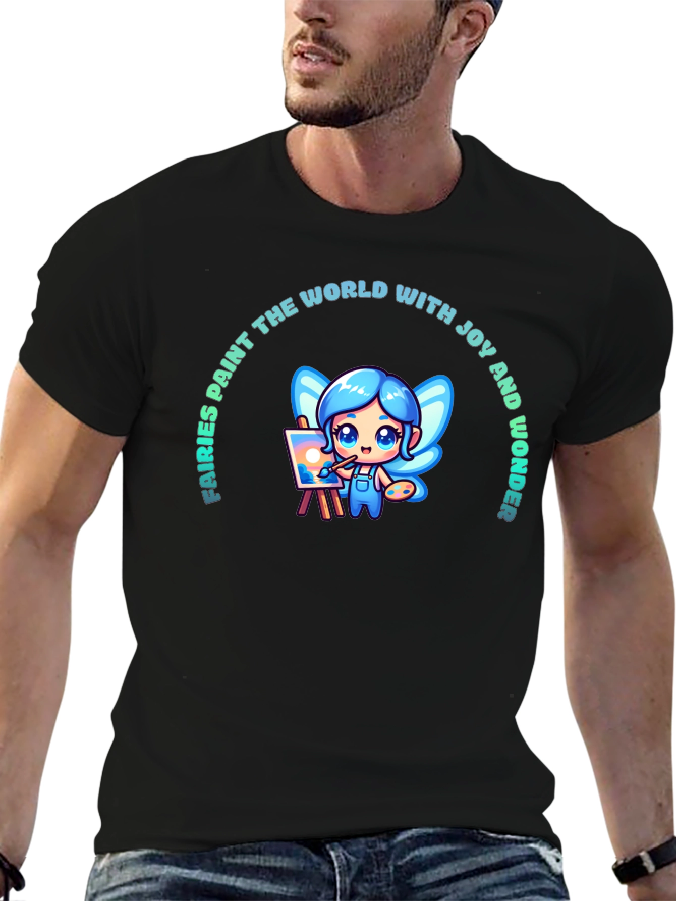 Fairies Paint Joy Graphic Tee - Black Unisex Shirt