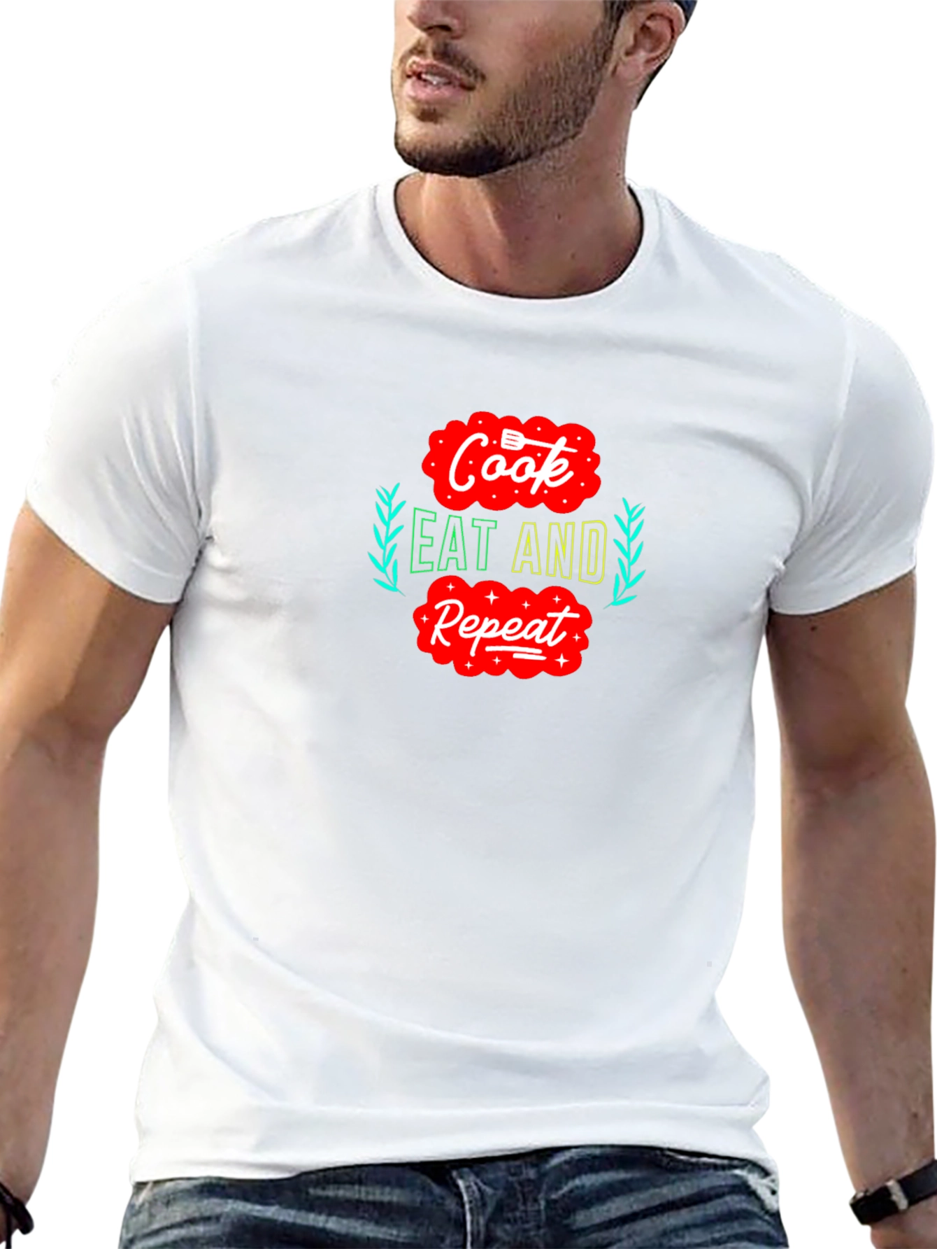 Cook Eat Repeat Graphic Tee - Funny Foodie T-Shirt