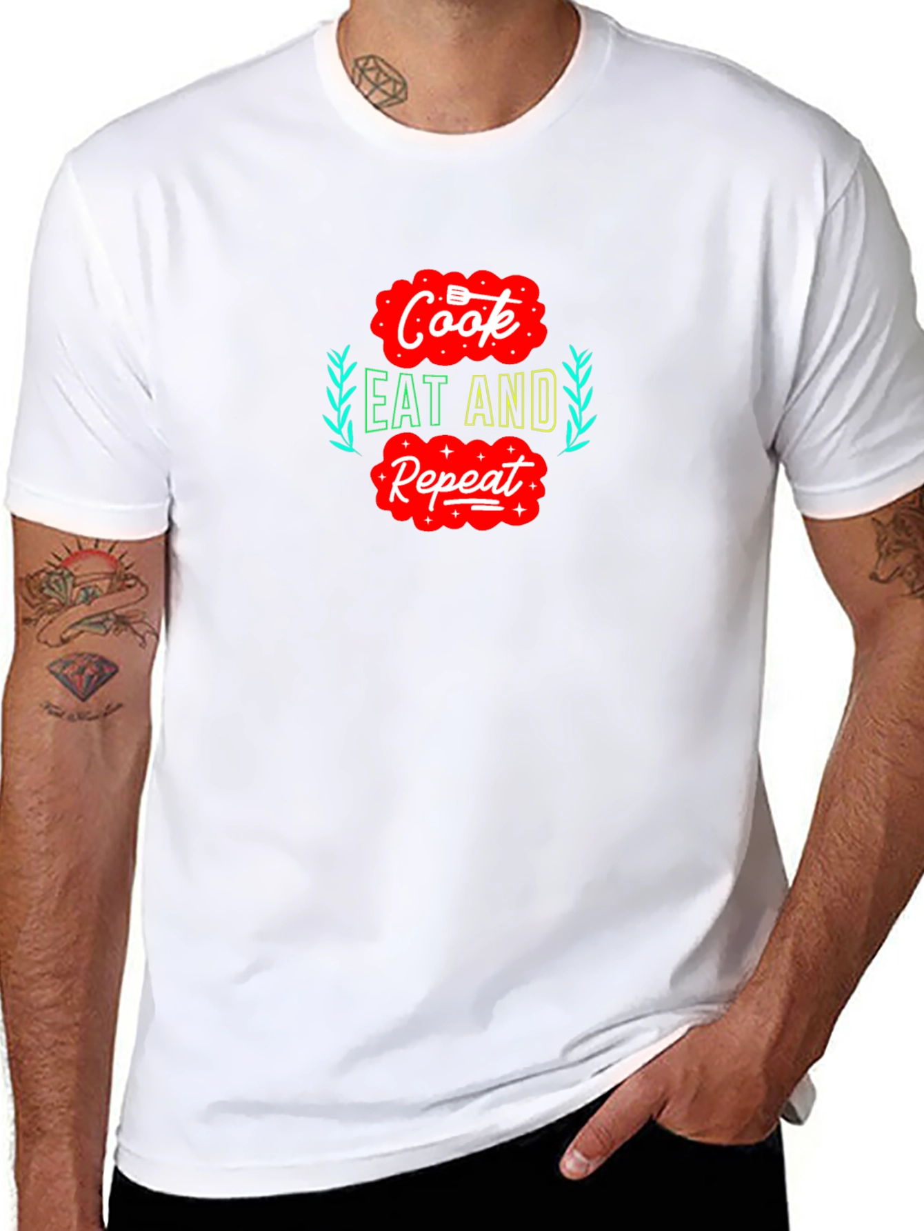 Cook Eat Repeat Graphic Tee - Funny Foodie T-Shirt