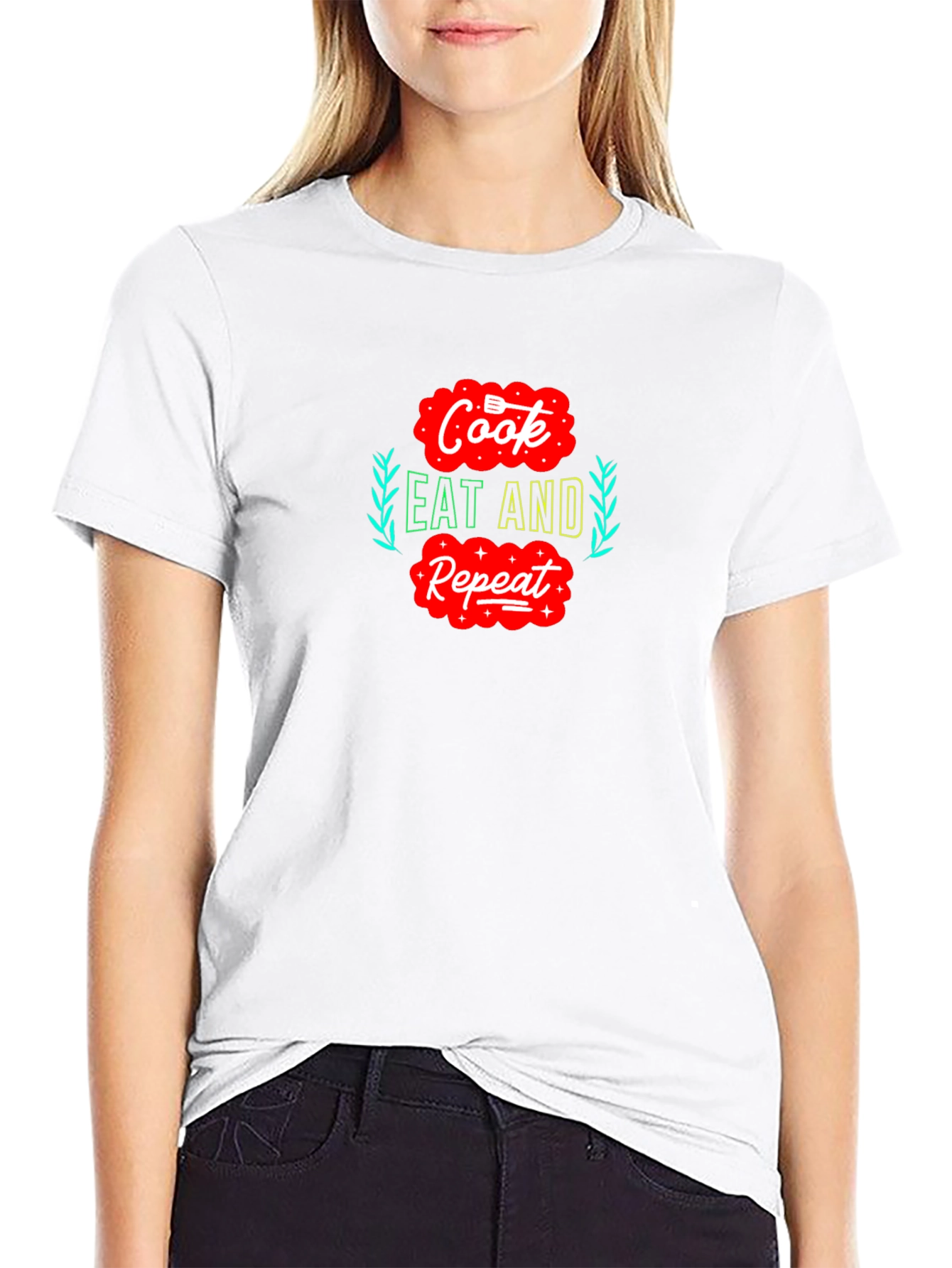 Cook Eat Repeat Graphic Tee - Funny Foodie T-Shirt