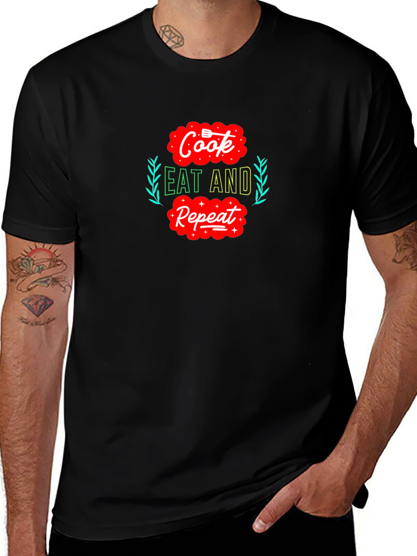Cook Eat Repeat Graphic Tee - Funny Foodie T-Shirt