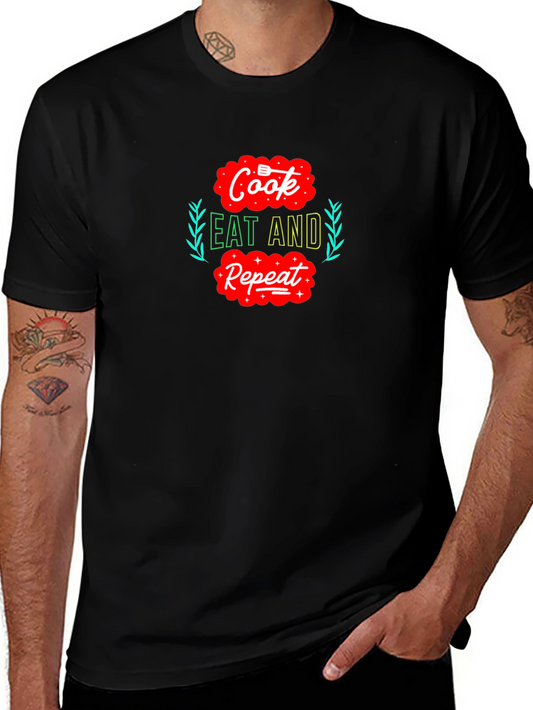 Cook Eat Repeat Graphic Tee - Funny Foodie T-Shirt
