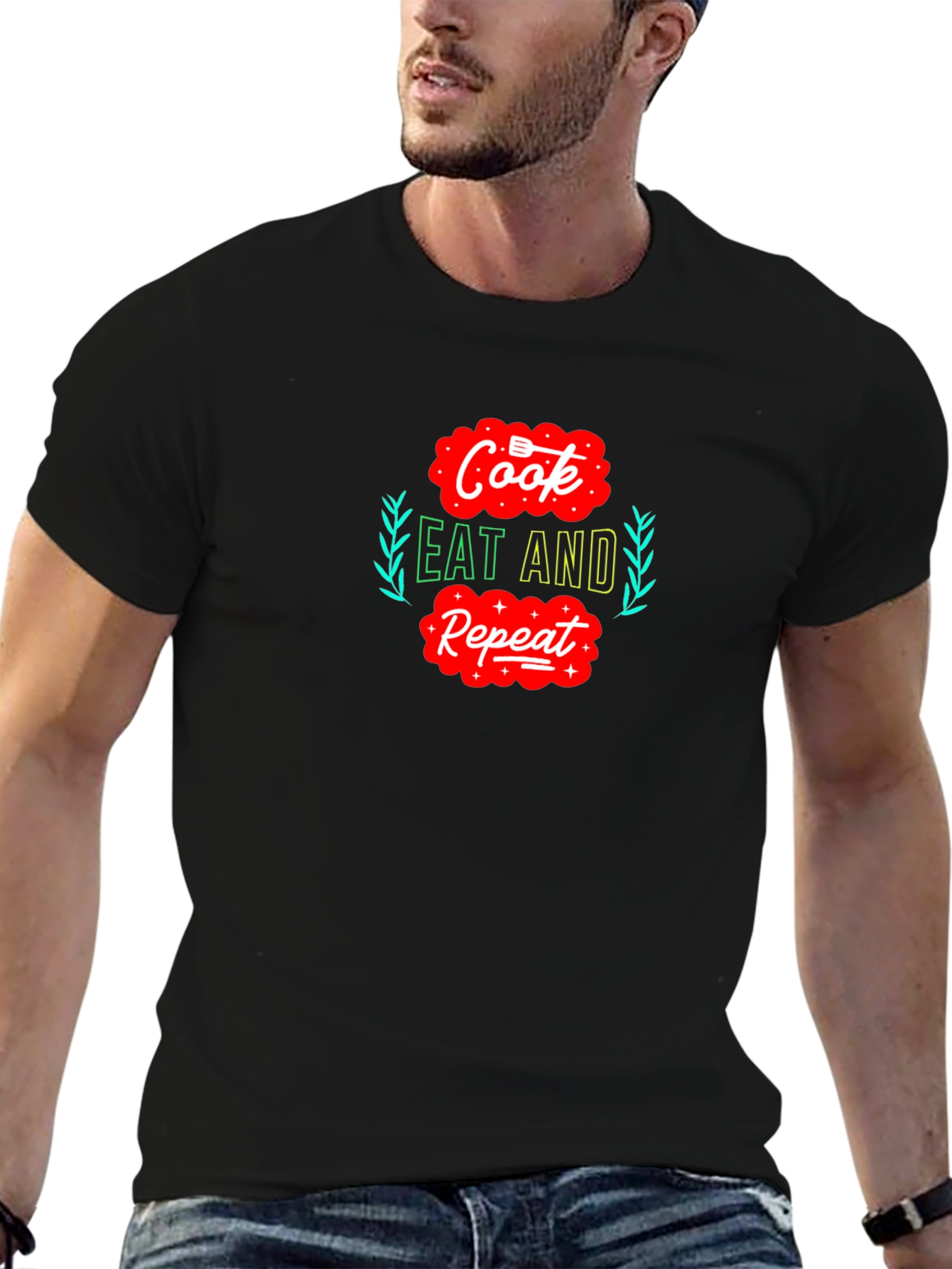 Cook Eat Repeat Graphic Tee - Funny Foodie T-Shirt