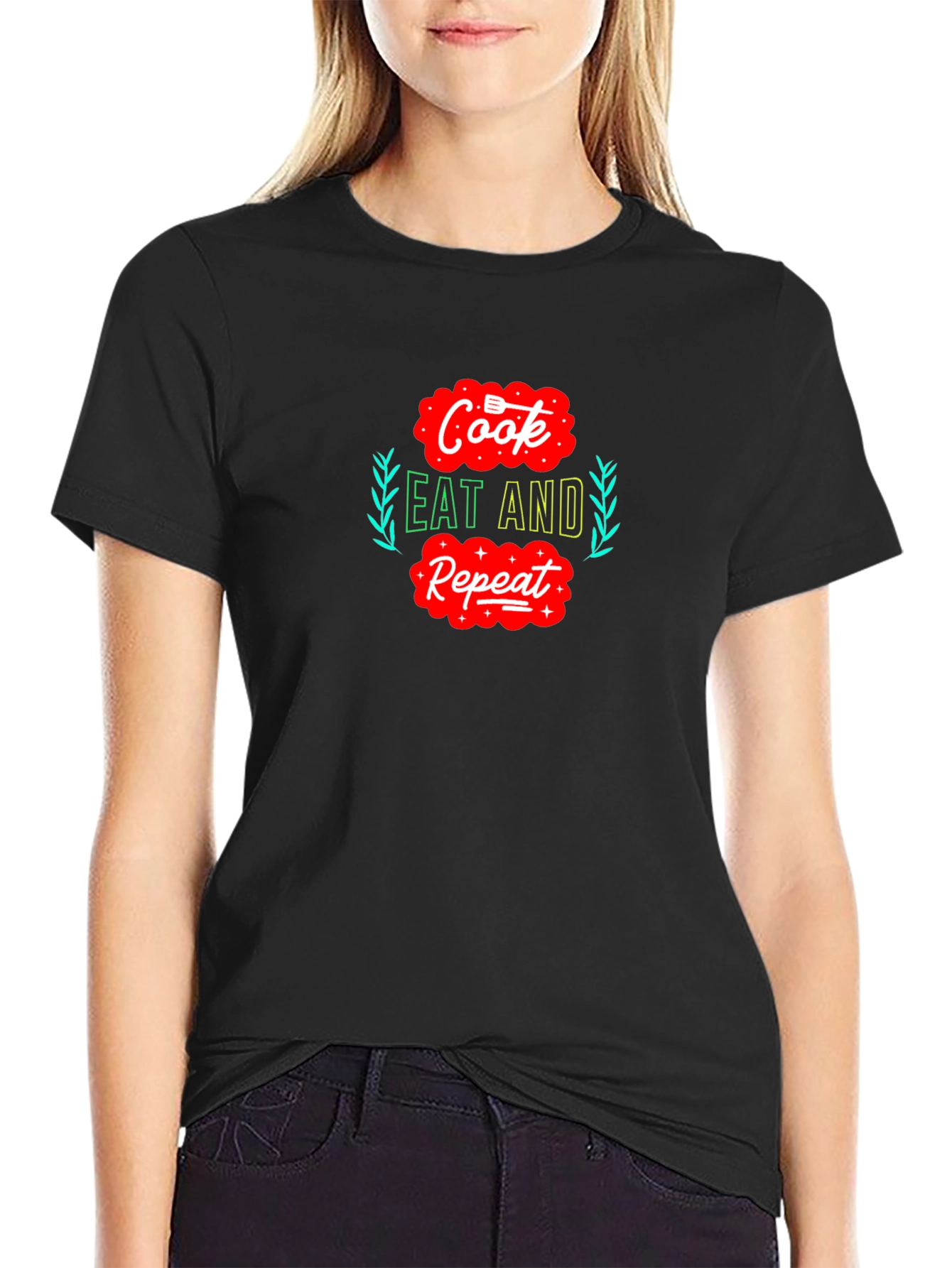 Cook Eat Repeat Graphic Tee - Funny Foodie T-Shirt