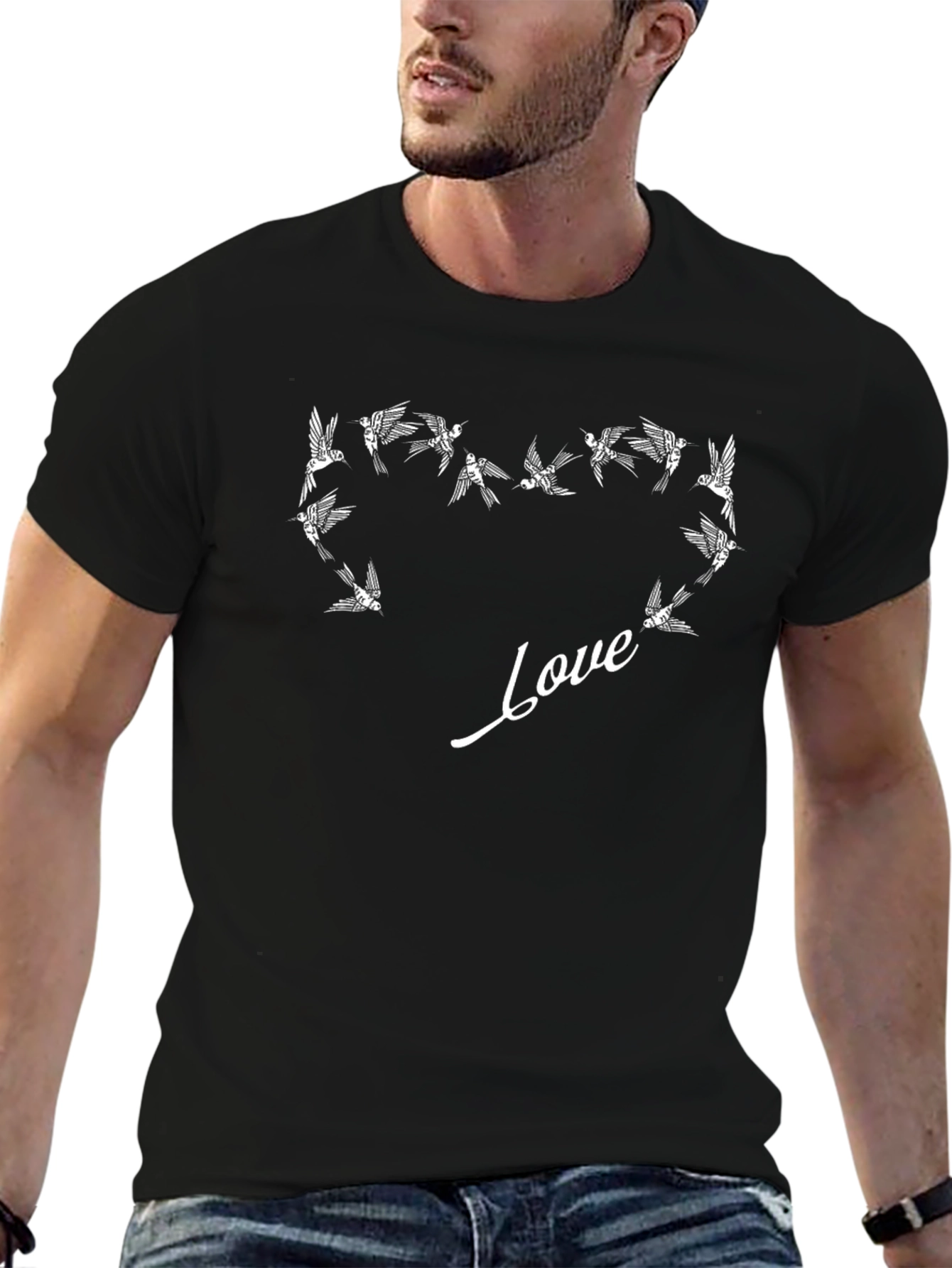 Love Birds Graphic Tee - Black Cotton T-Shirt
