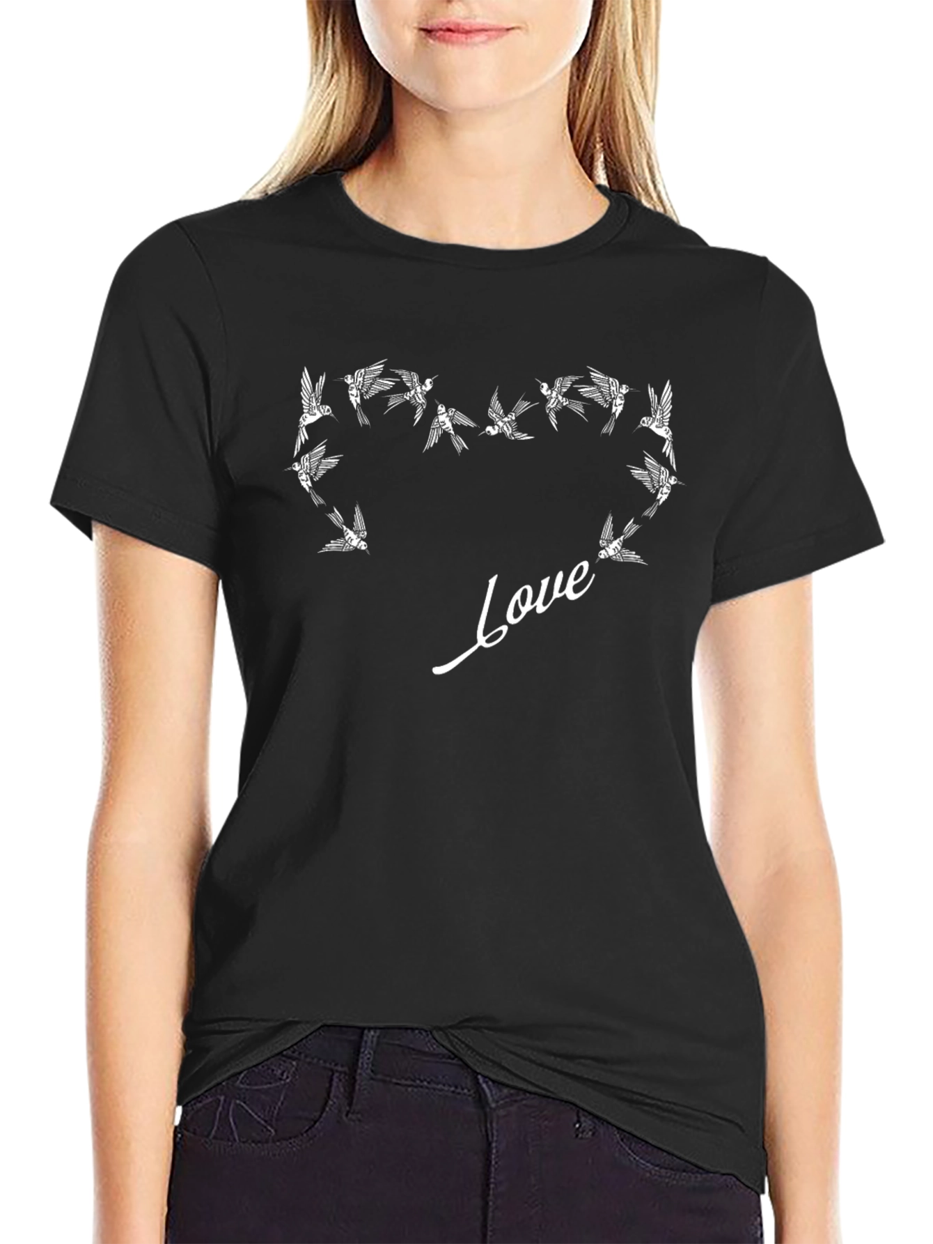 Love Birds Graphic Tee - Black Cotton T-Shirt