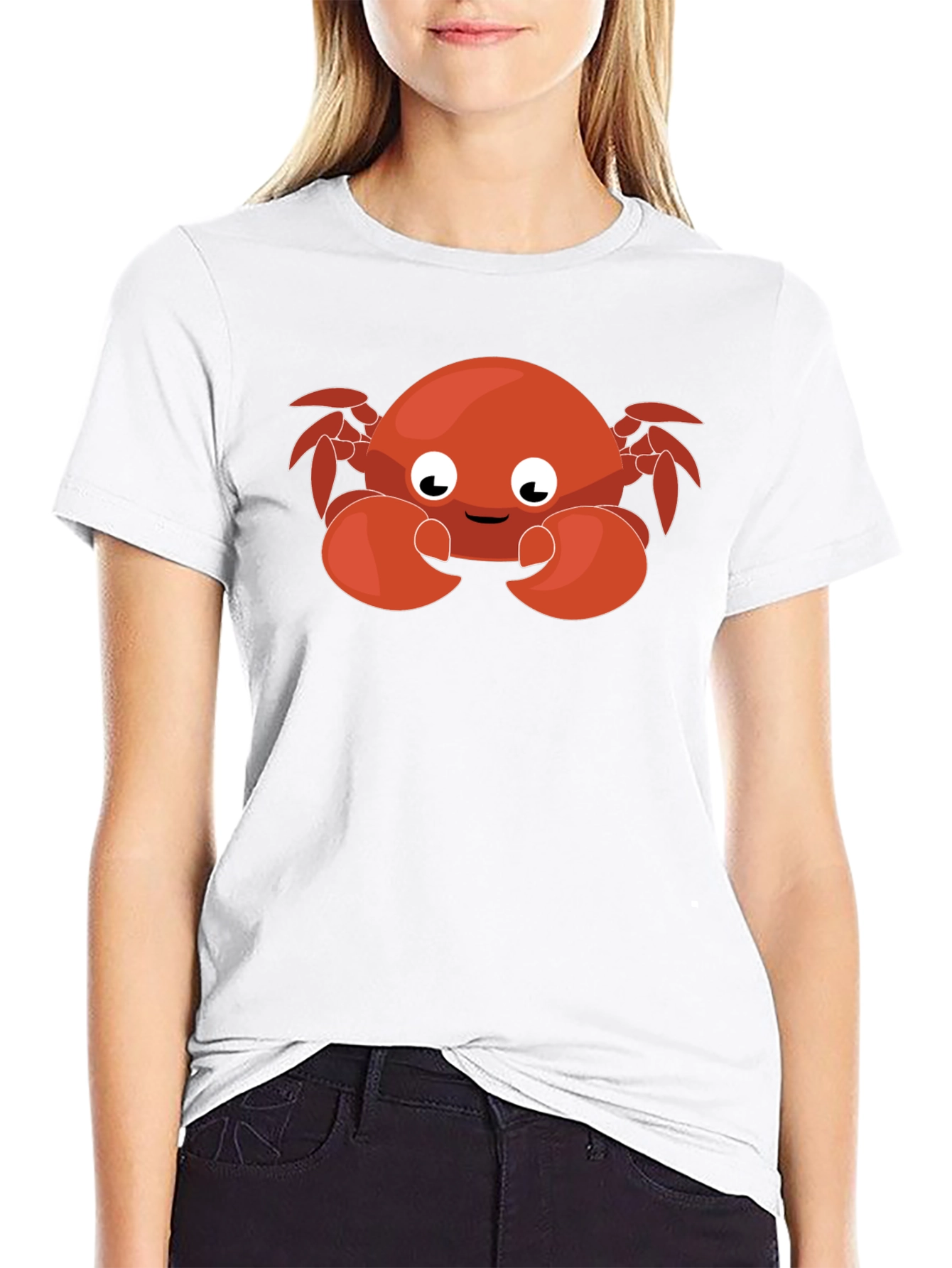 Cute Cartoon Crab Graphic Black T-Shirt