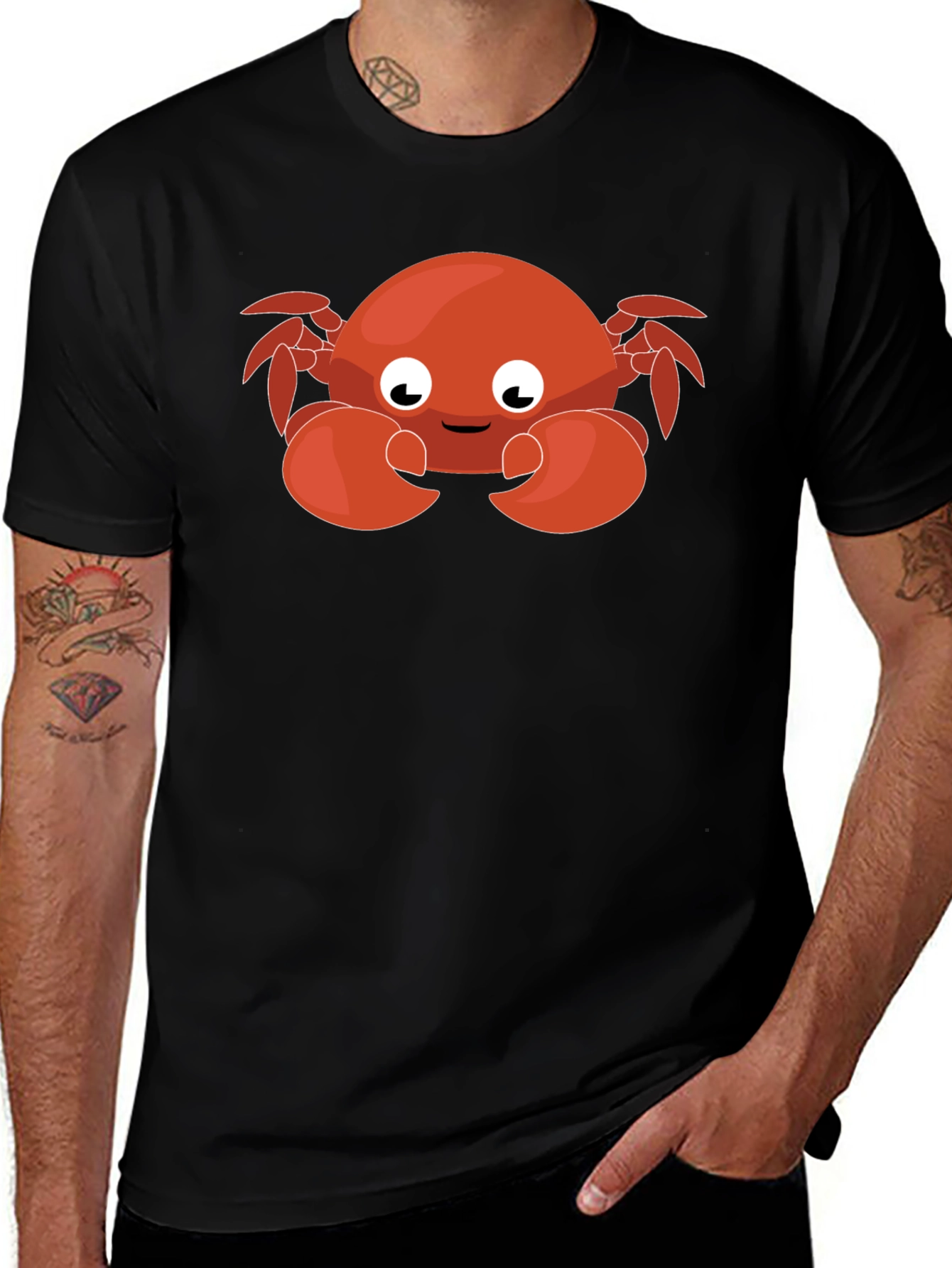 Cute Cartoon Crab Graphic Black T-Shirt
