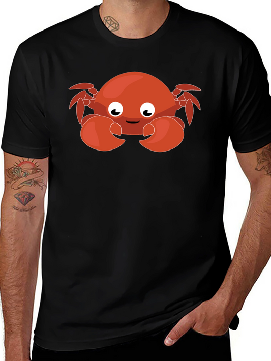 Cute Cartoon Crab Graphic Black T-Shirt