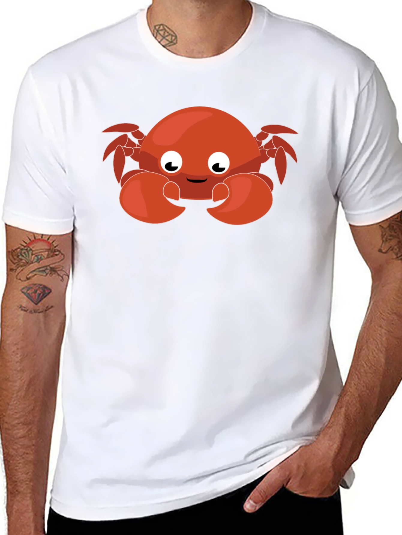 Cute Cartoon Crab Graphic Black T-Shirt