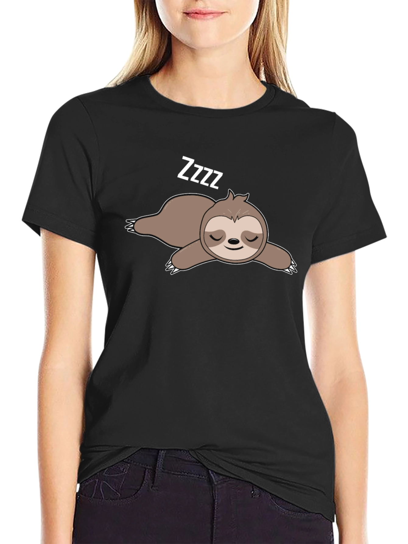 Sleeping Sloth Graphic T-Shirt - Black