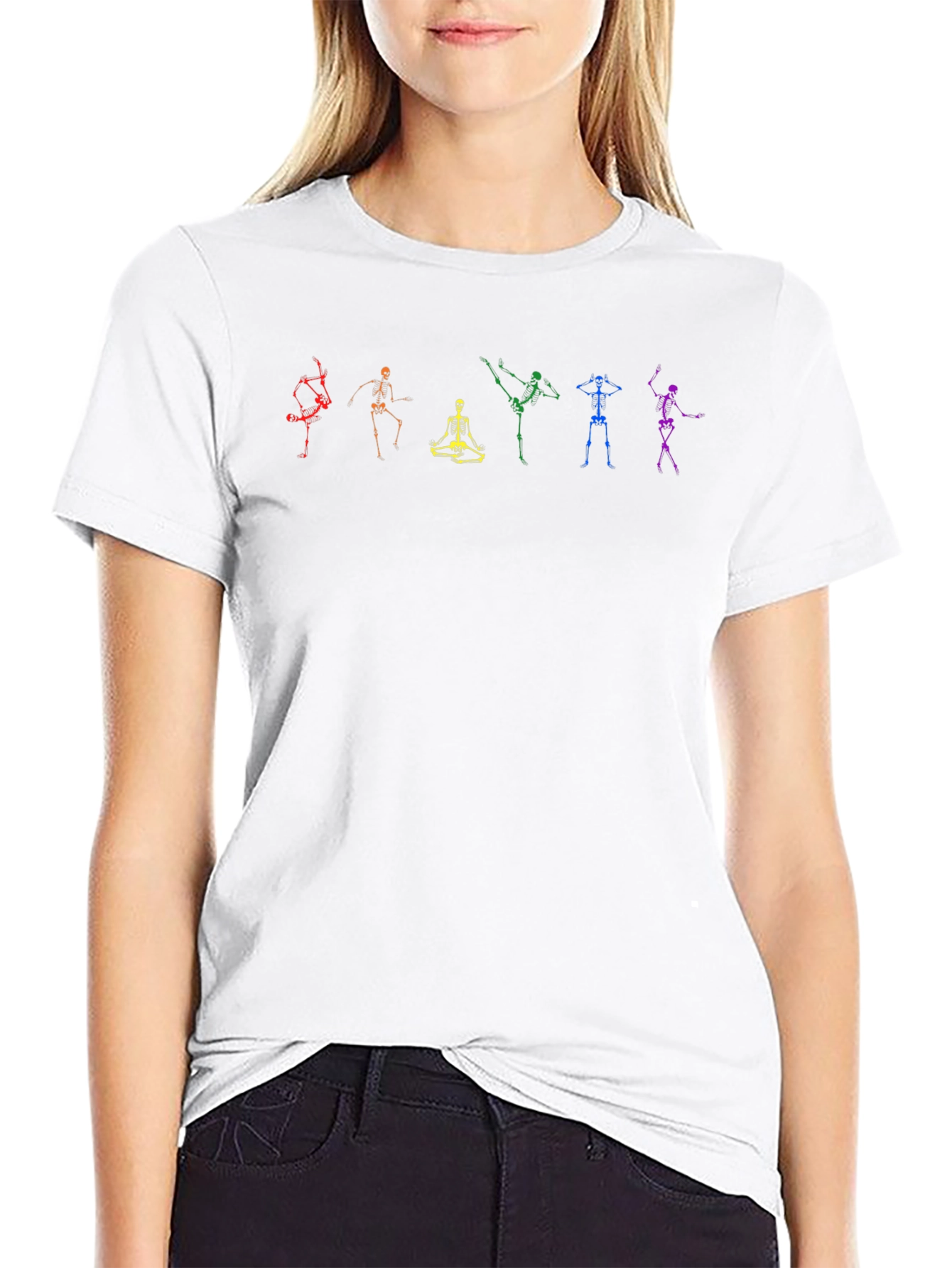 Rainbow Skeleton Pose Graphic Tee