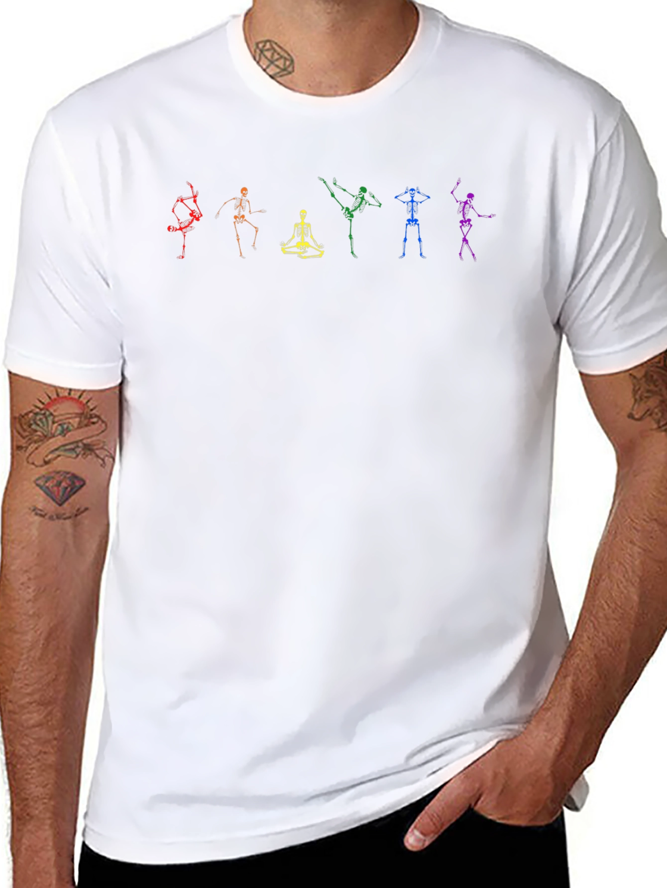 Rainbow Skeleton Pose Graphic Tee