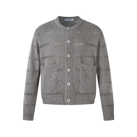 Simple Solid Color Knit Cardigan Minimalist Versatile Round Neck Long Sleeve Sweater