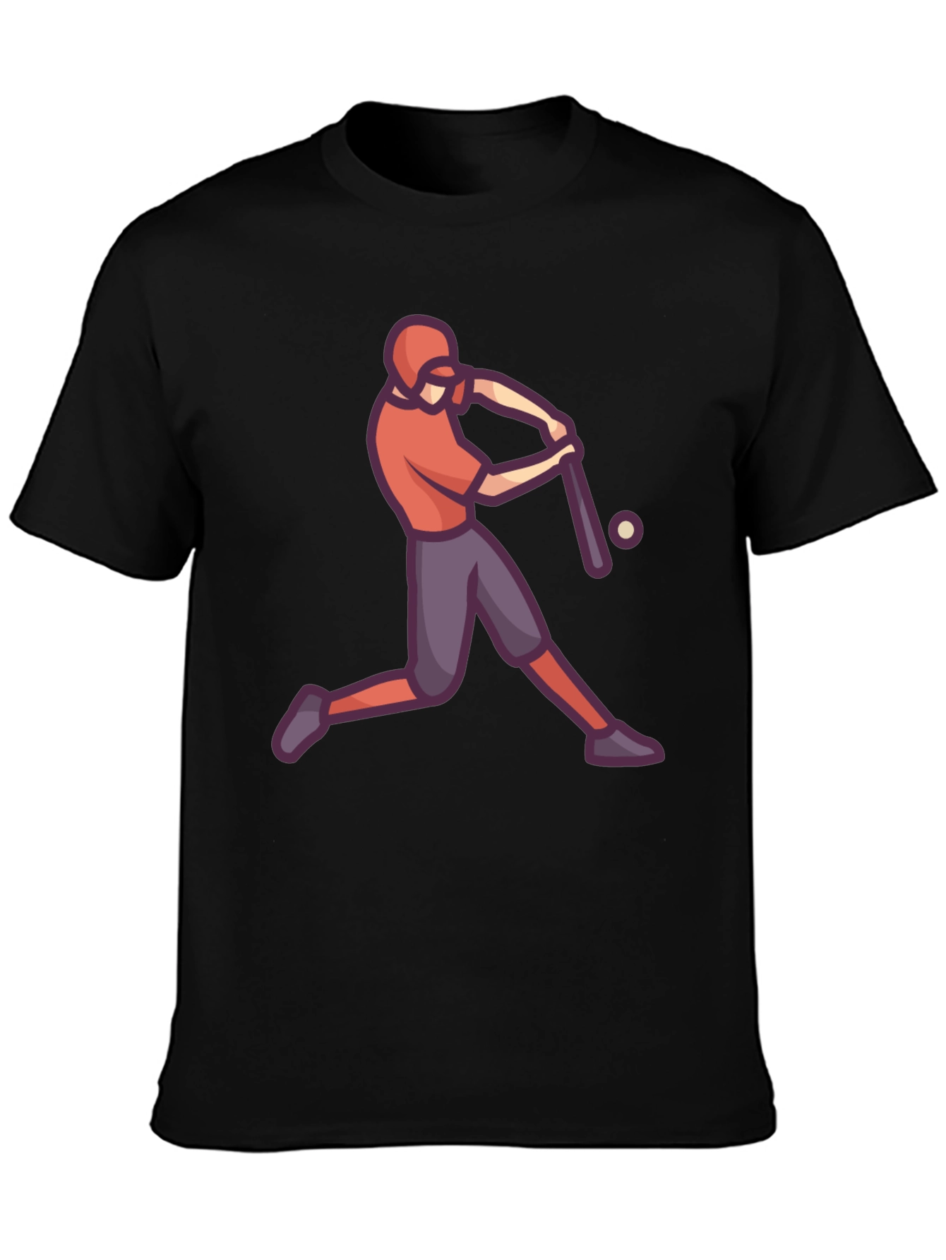 Baseball Player Graphic Tee - Black Cotton T-Shirt