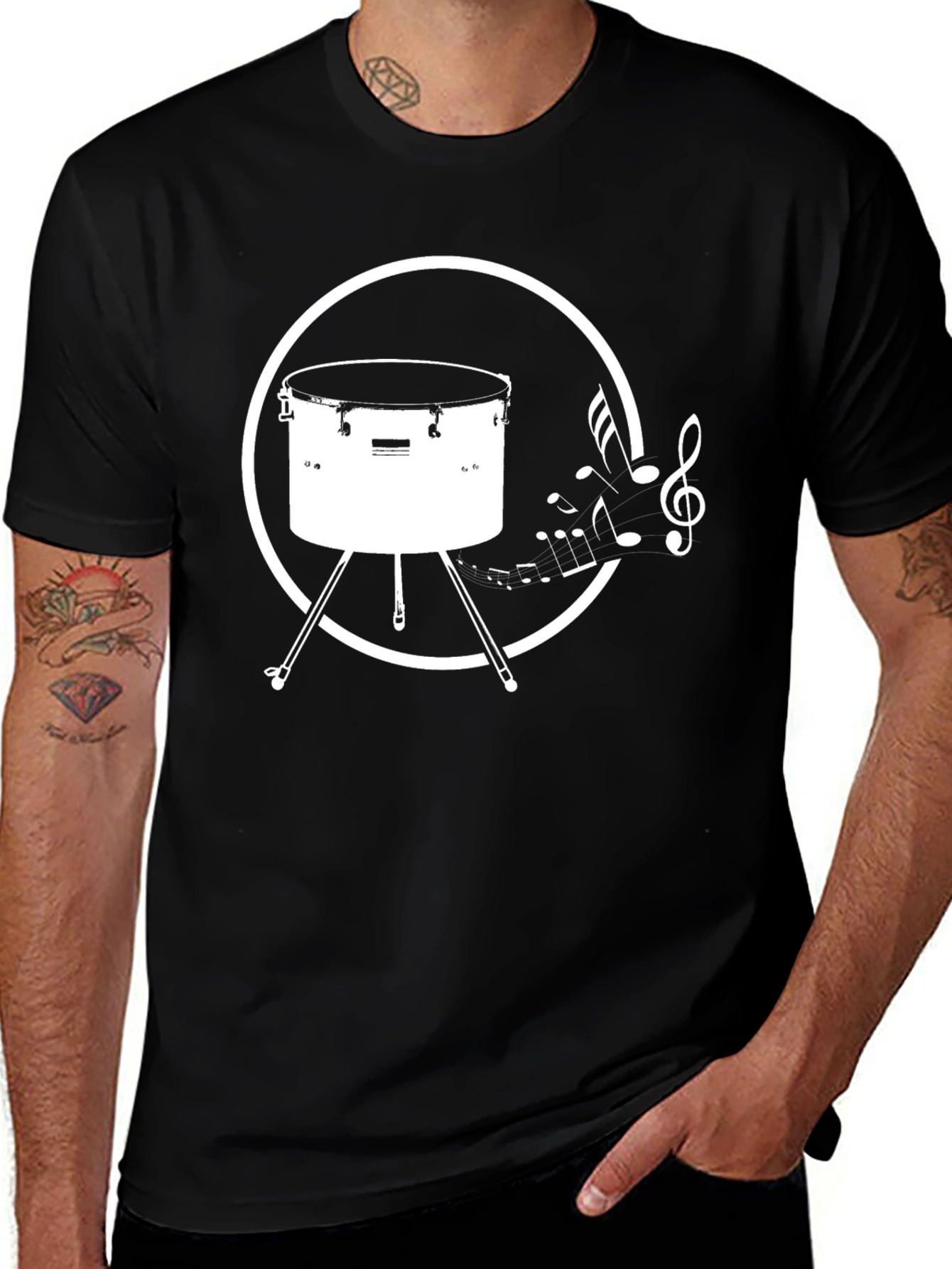 Drum Music Notes Black T-Shirt