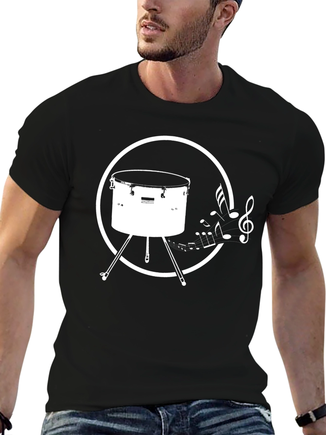 Drum Music Notes Black T-Shirt