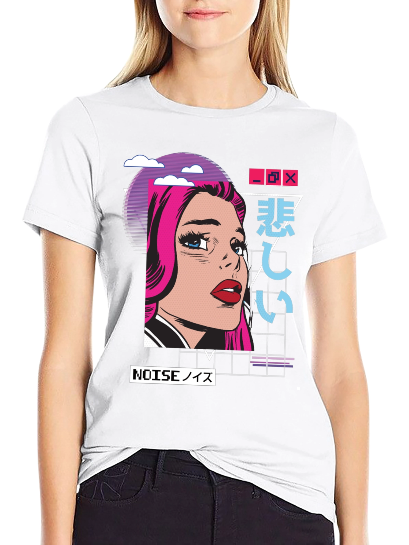 Retro Anime Girl Graphic T-Shirt - Black