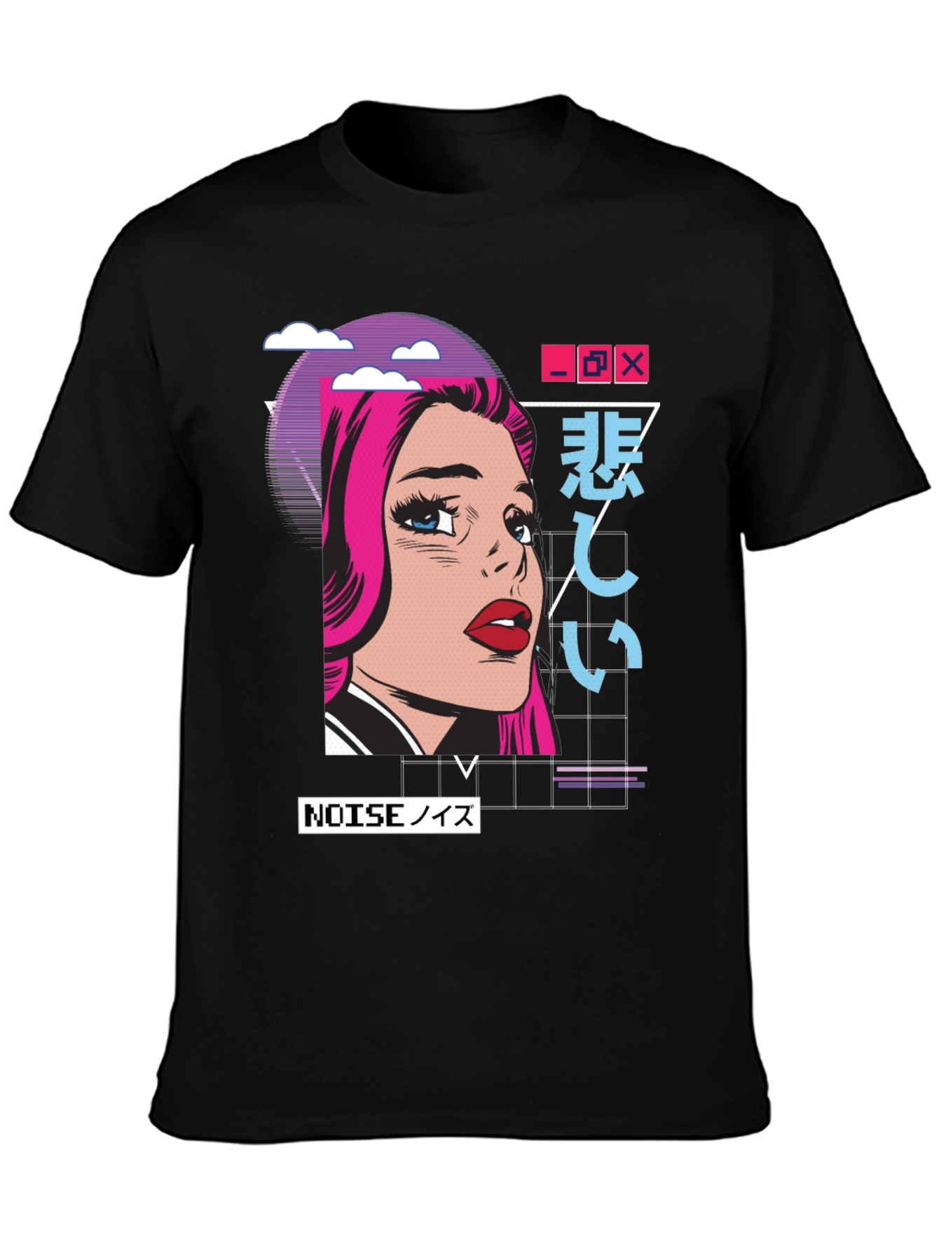 Retro Anime Girl Graphic T-Shirt - Black