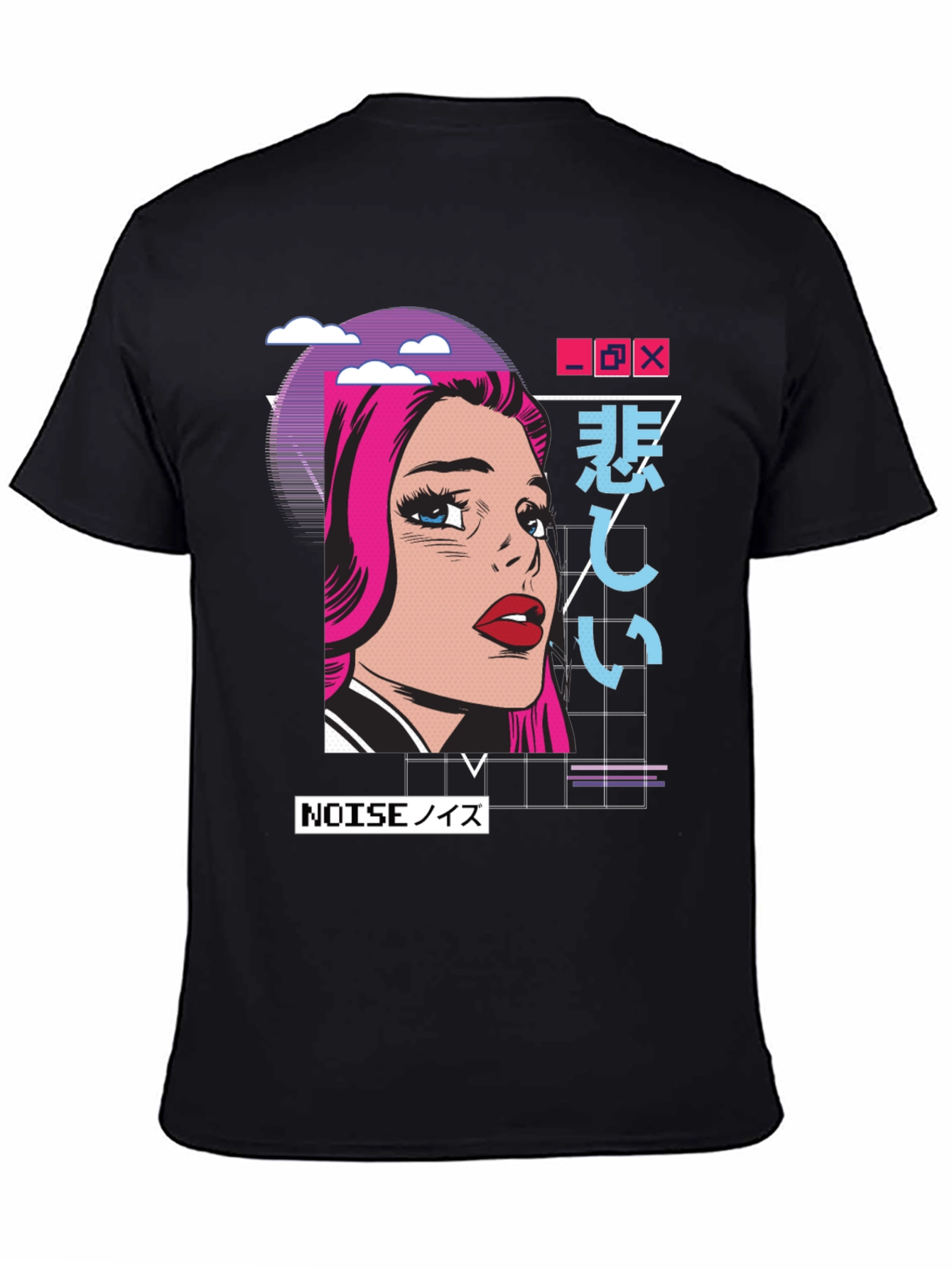 Retro Anime Girl Graphic T-Shirt - Black