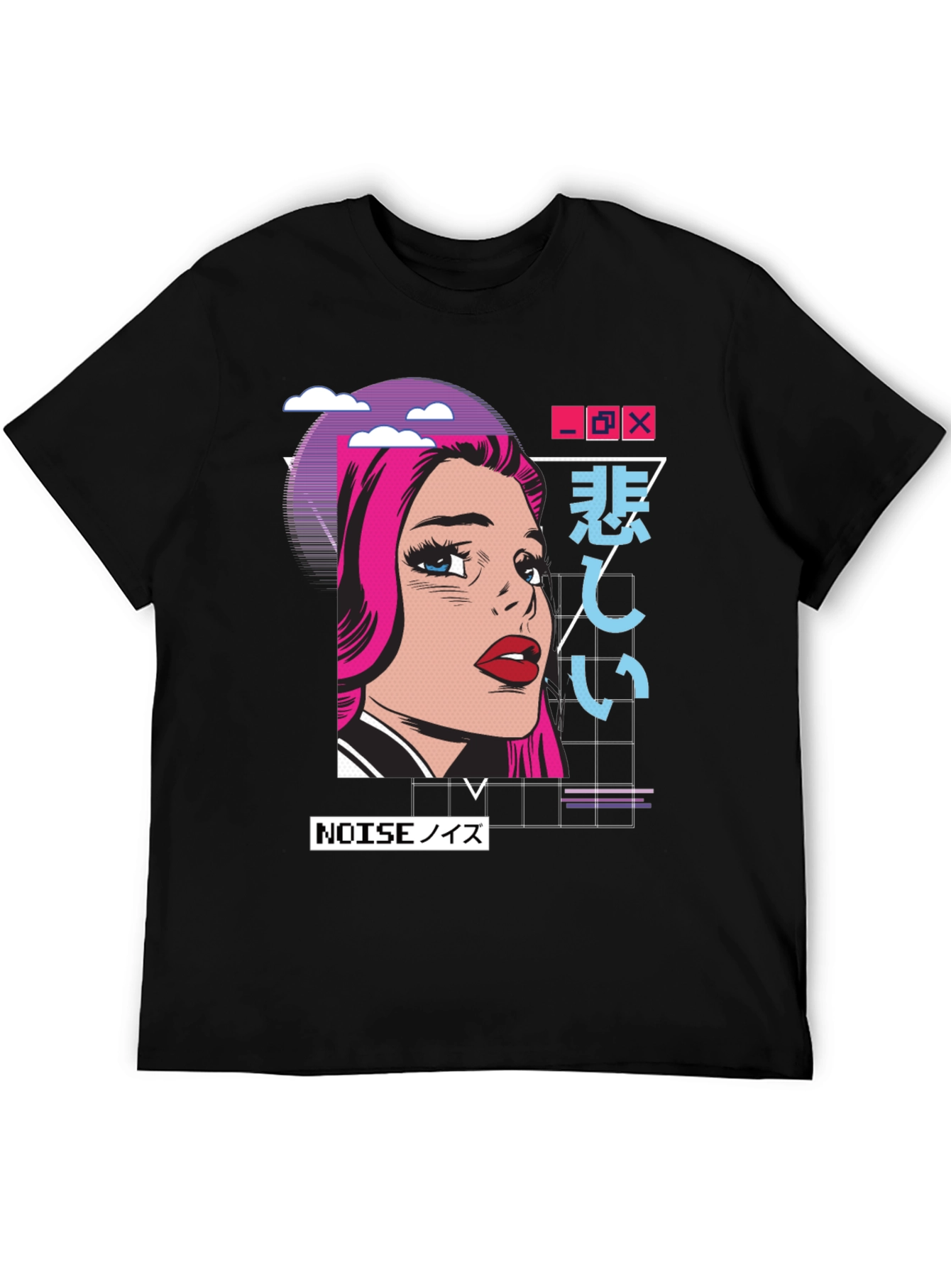 Retro Anime Girl Graphic T-Shirt - Black