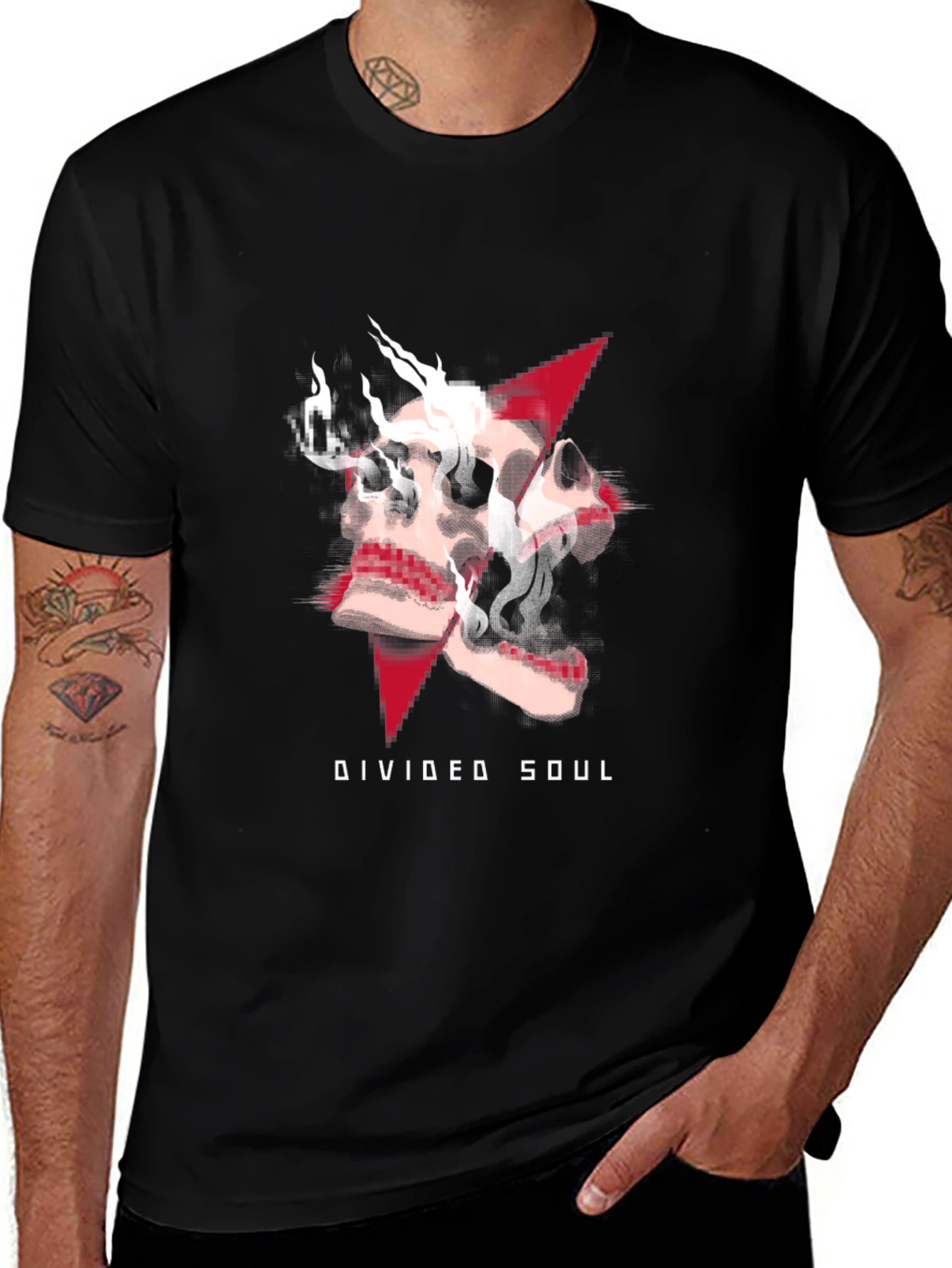 Divided Soul Graphic Print T-Shirt - Casual Black Tee