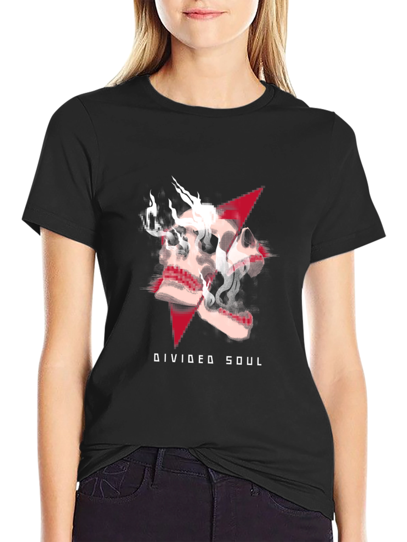 Divided Soul Graphic Print T-Shirt - Casual Black Tee