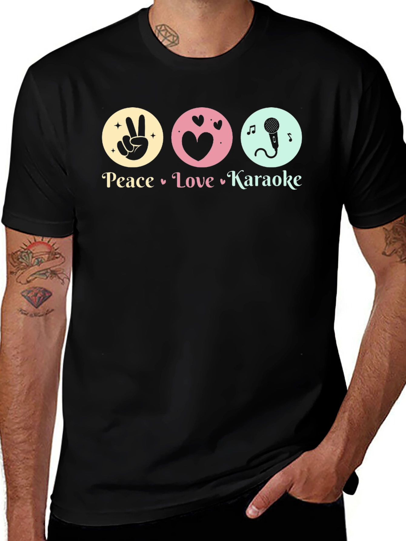 Peace Love Karaoke T-Shirt - Fun Graphic Tee
