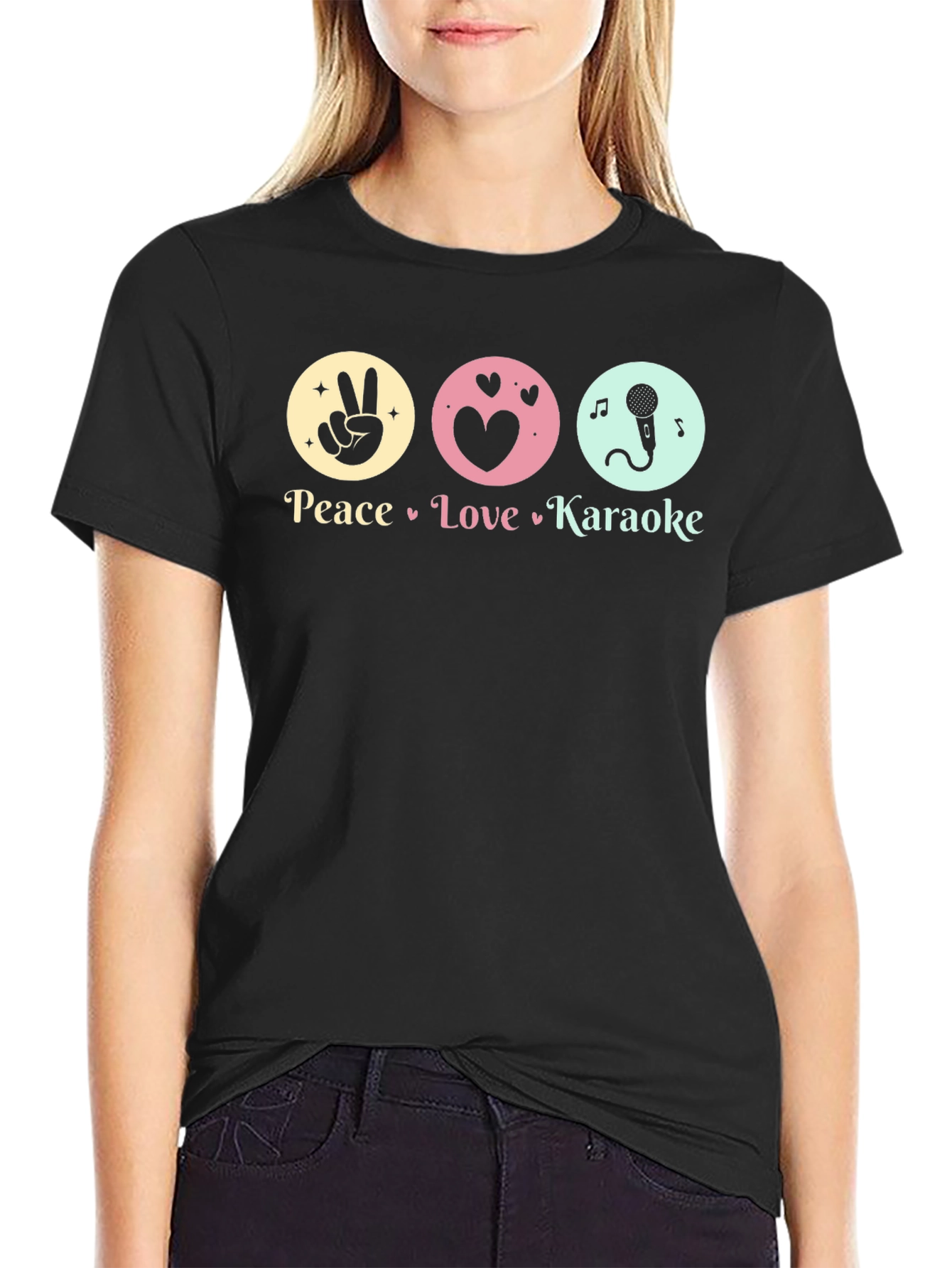 Peace Love Karaoke T-Shirt - Fun Graphic Tee