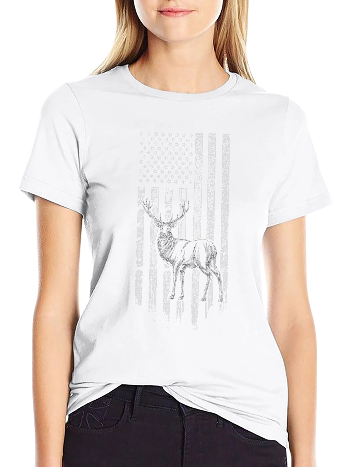 Deer USA Flag Graphic T-Shirt