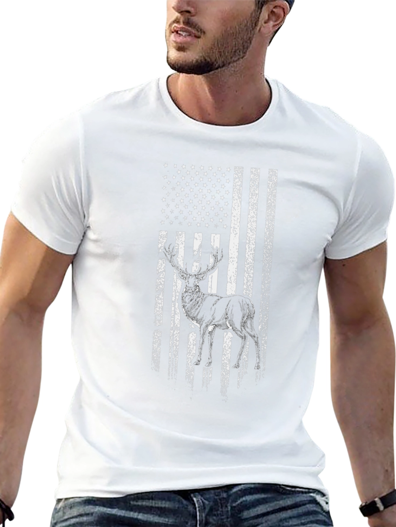 Deer USA Flag Graphic T-Shirt