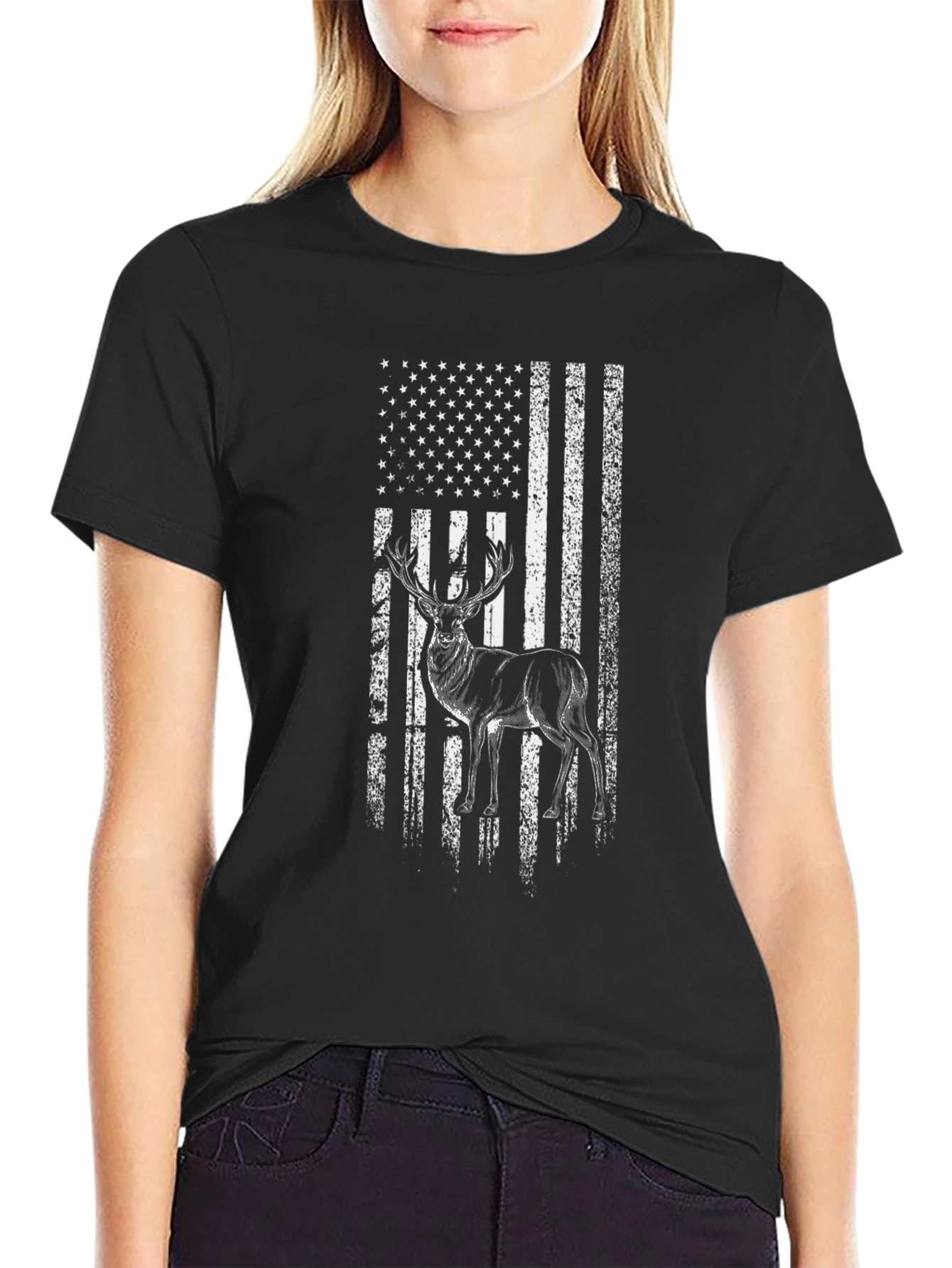 Deer USA Flag Graphic T-Shirt