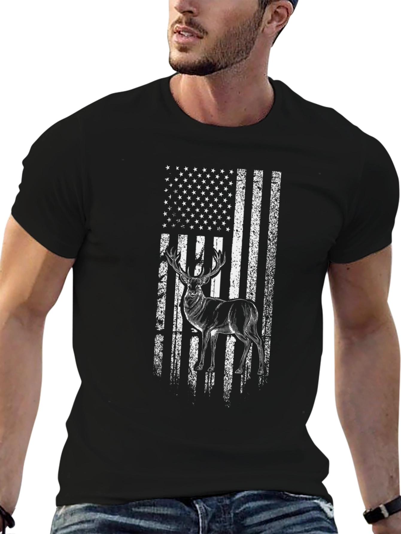 Deer USA Flag Graphic T-Shirt