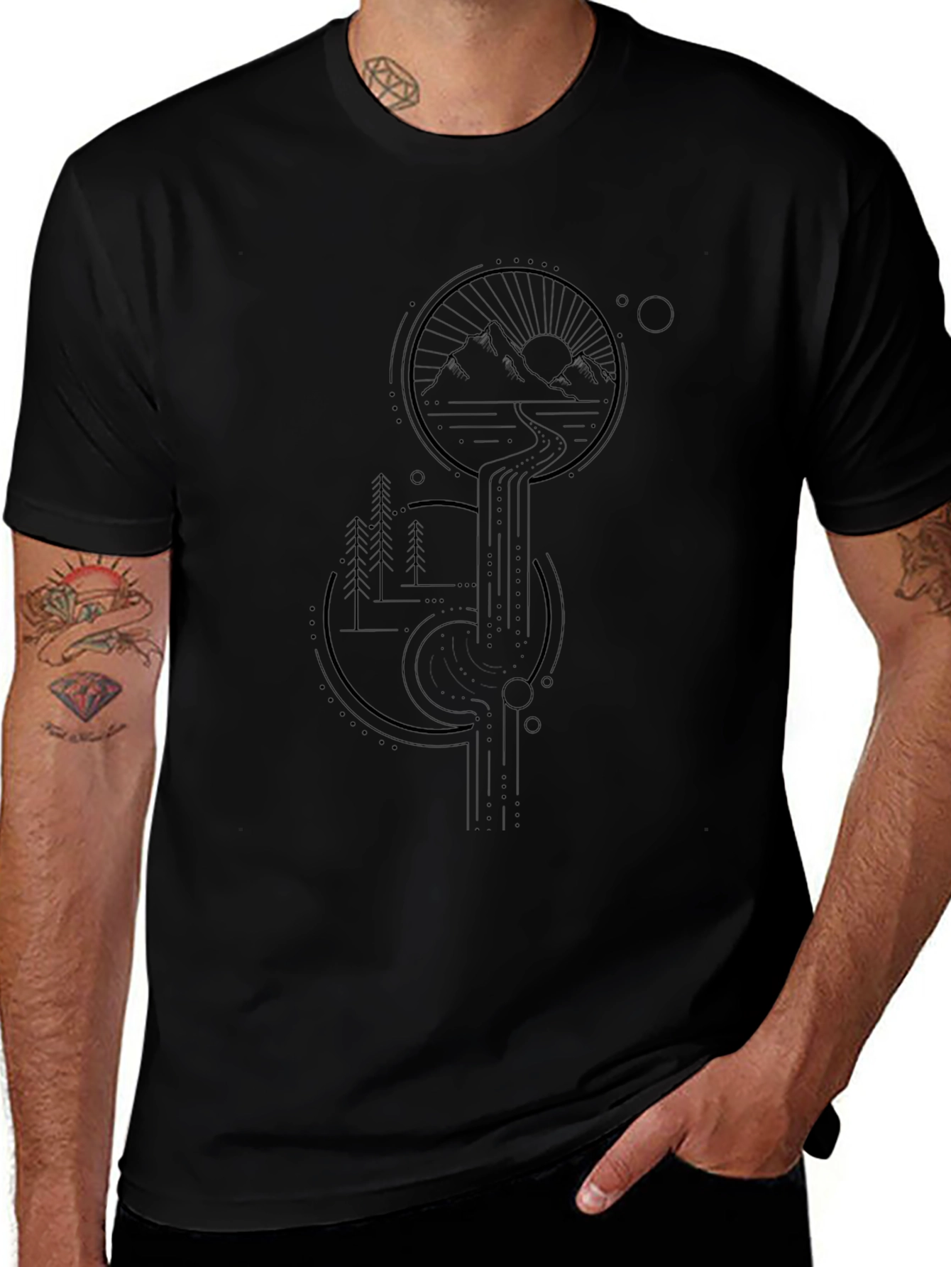 Geometric Mountainscape Black T-Shirt
