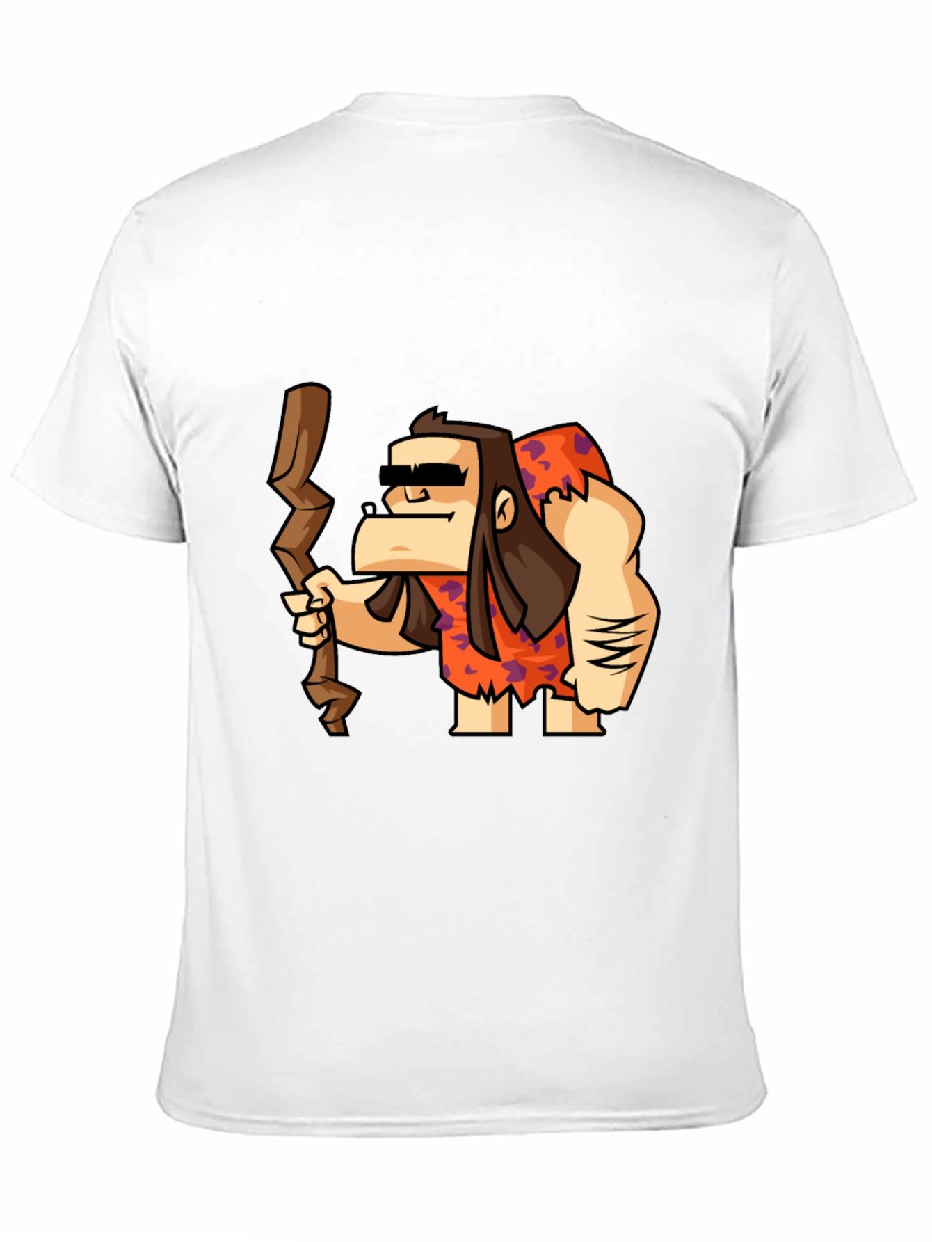 Cartoon Caveman Graphic Tee - Black Cotton T-Shirt