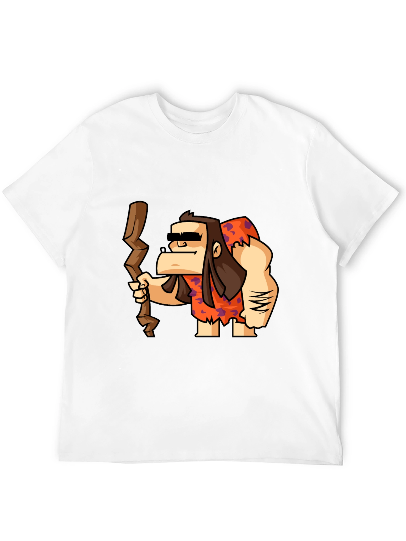 Cartoon Caveman Graphic Tee - Black Cotton T-Shirt