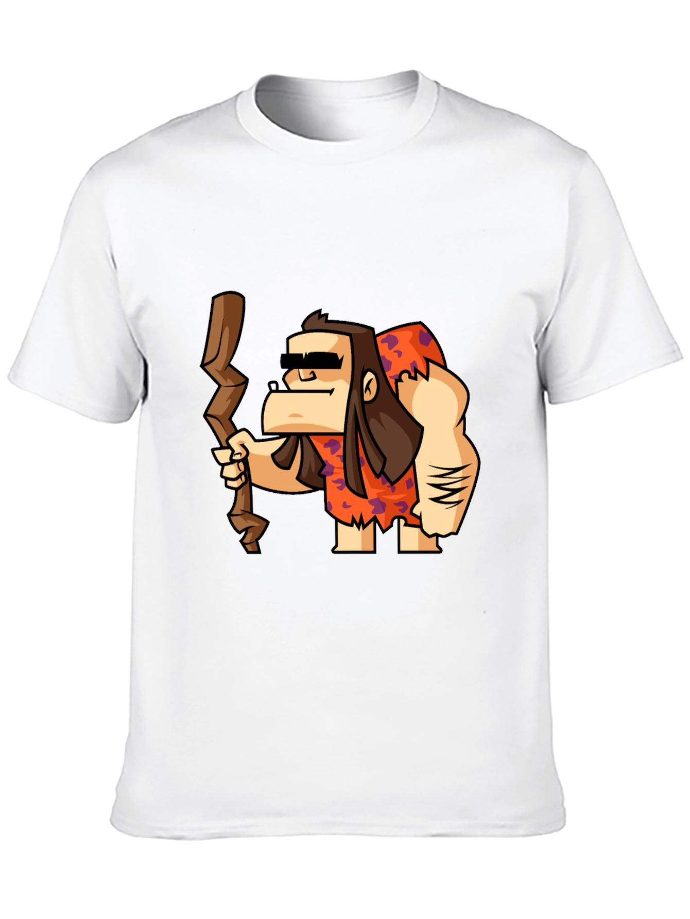 Cartoon Caveman Graphic Tee - Black Cotton T-Shirt