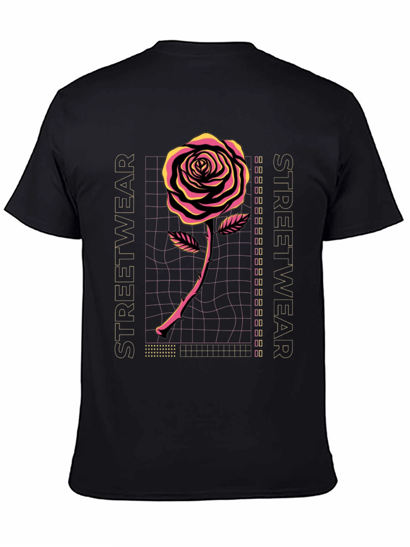 Retro Rose Streetwear Graphic Tee - Black