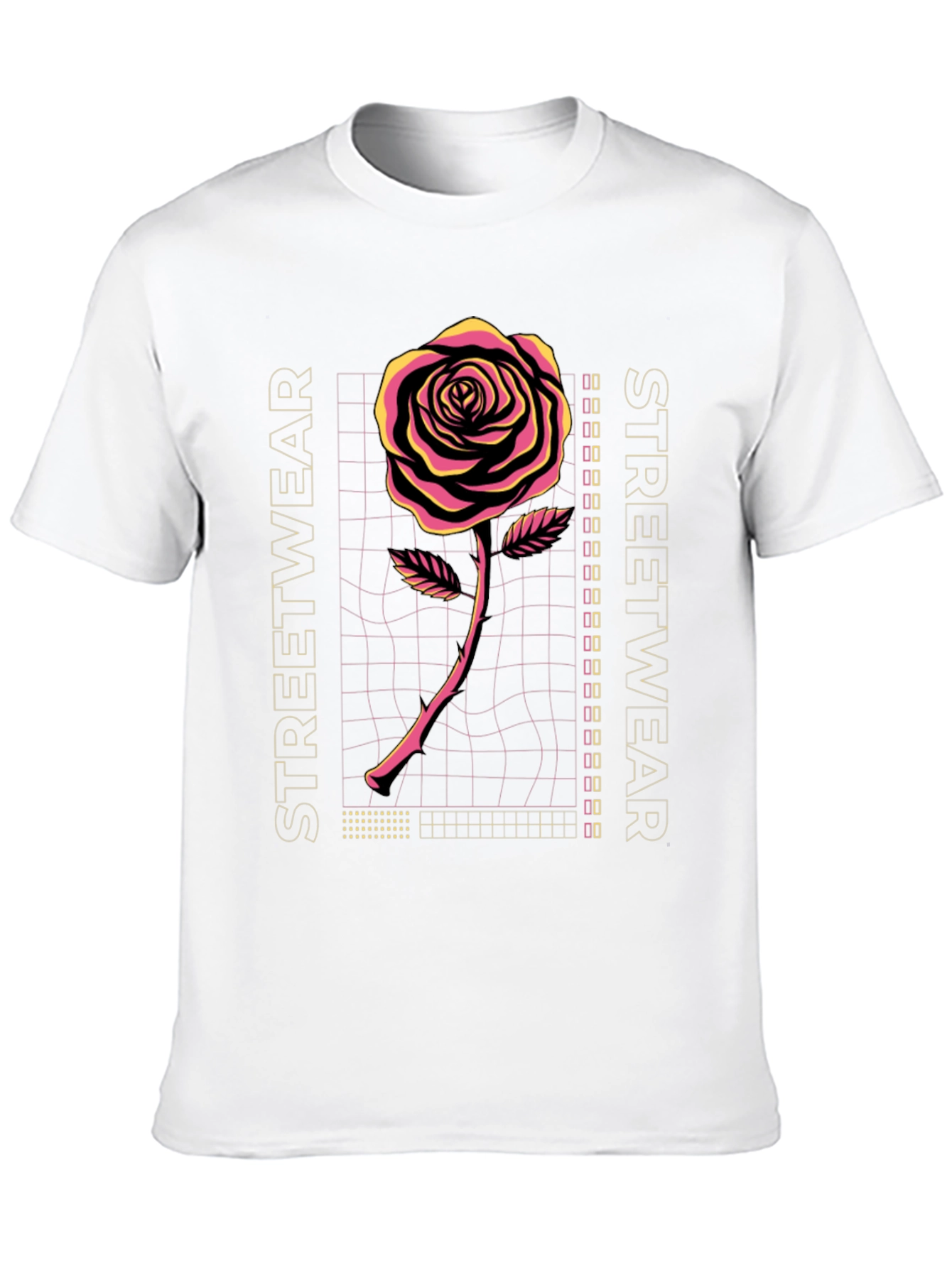 Retro Rose Streetwear Graphic Tee - Black