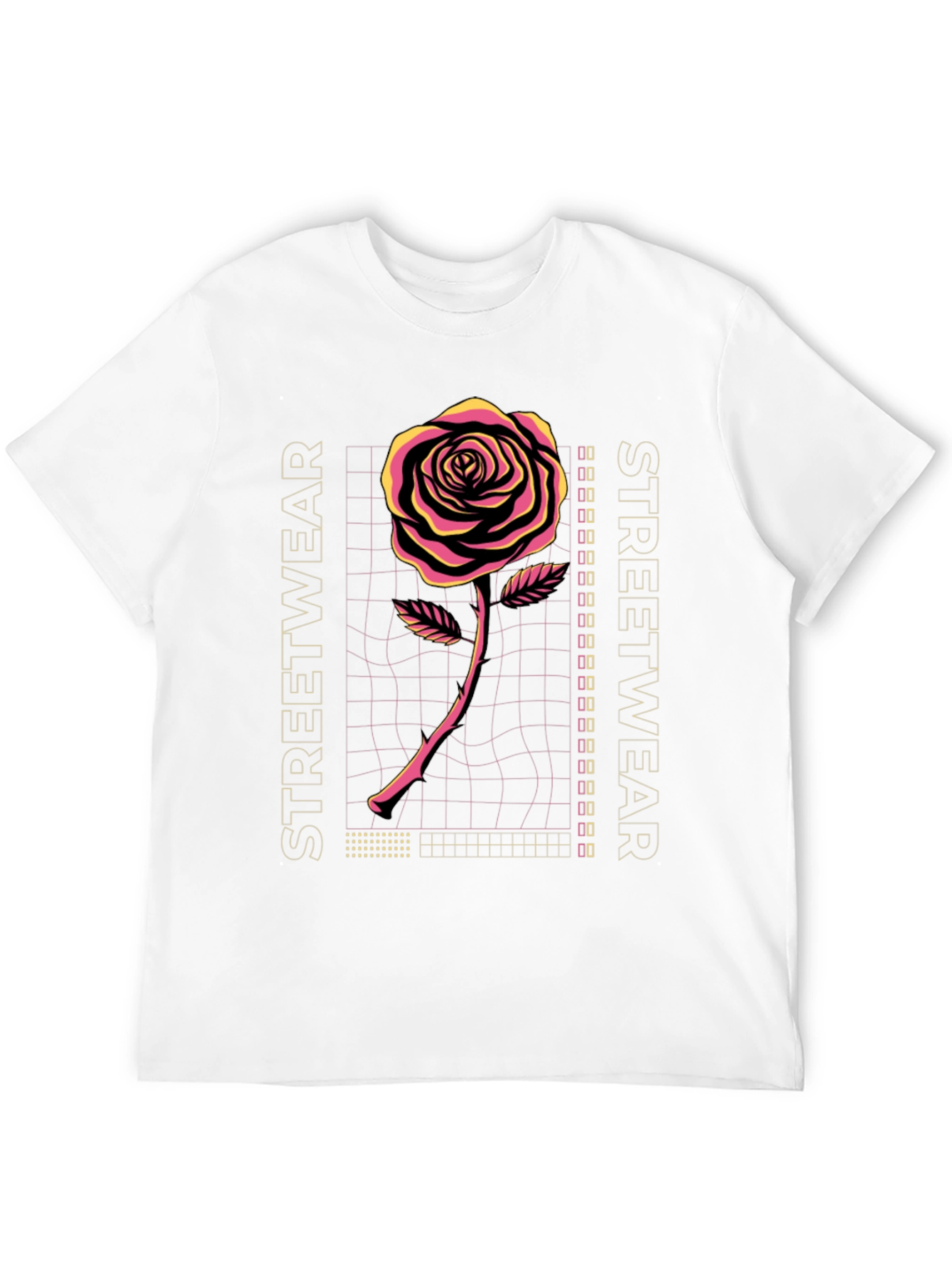 Retro Rose Streetwear Graphic Tee - Black