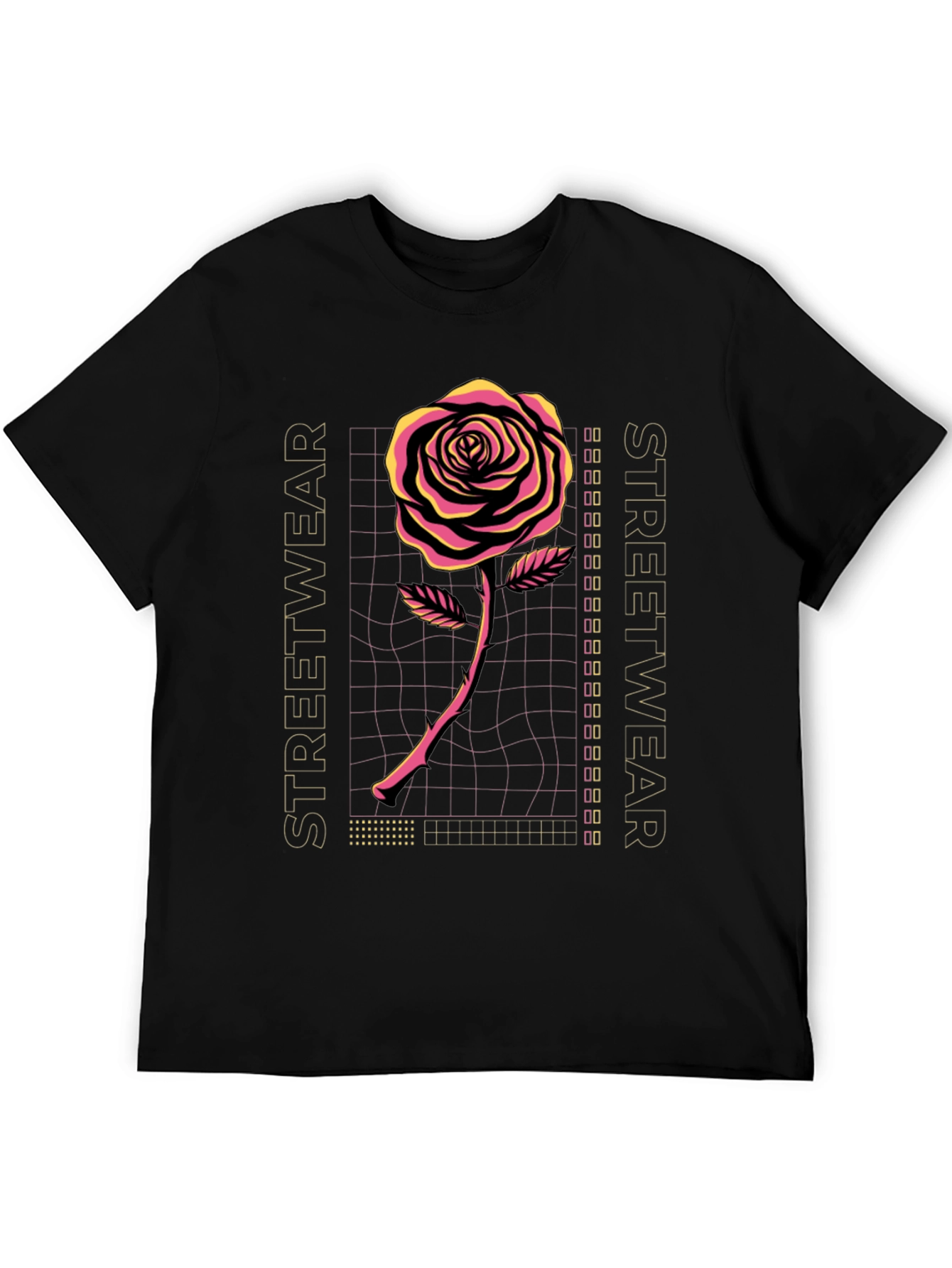 Retro Rose Streetwear Graphic Tee - Black