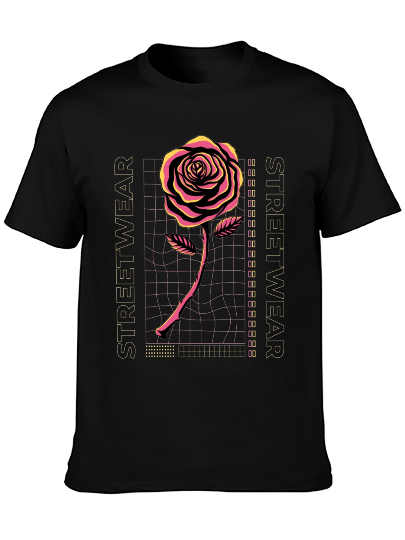 Retro Rose Streetwear Graphic Tee - Black