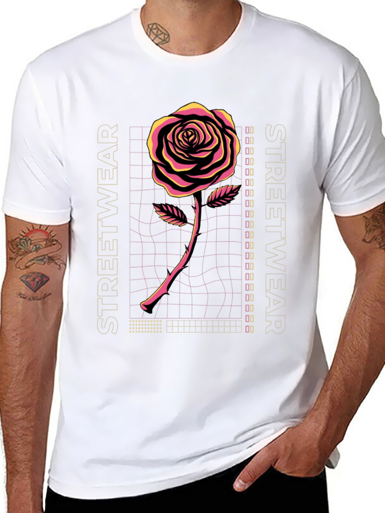 Retro Rose Streetwear Graphic Tee - Black